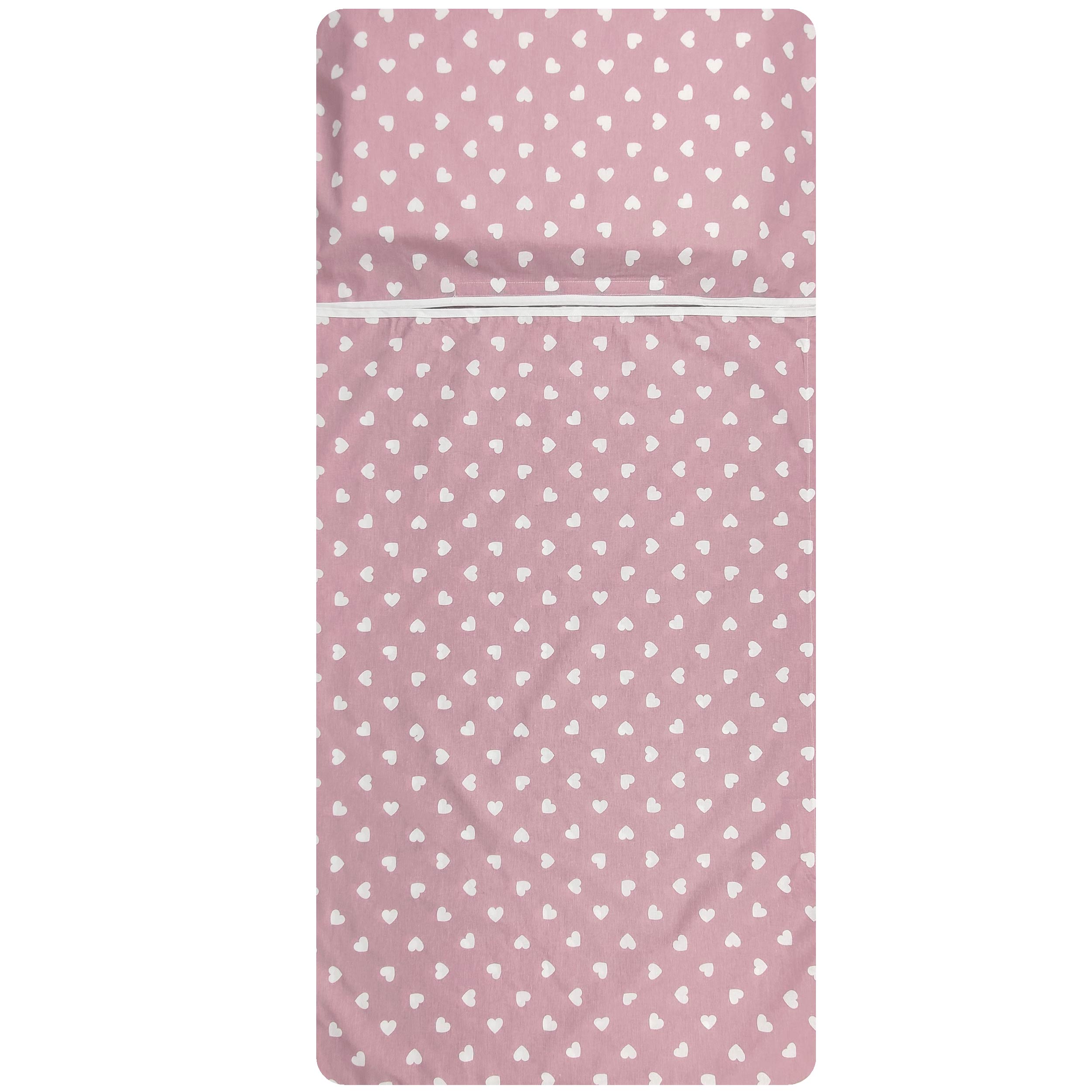 Summer Sleeping Bag White Hearts with Antique Pink Background Image