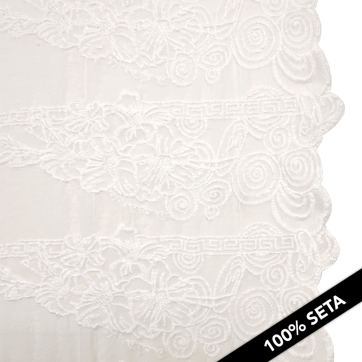 Tissu de mousseline brodée Double feston blanc