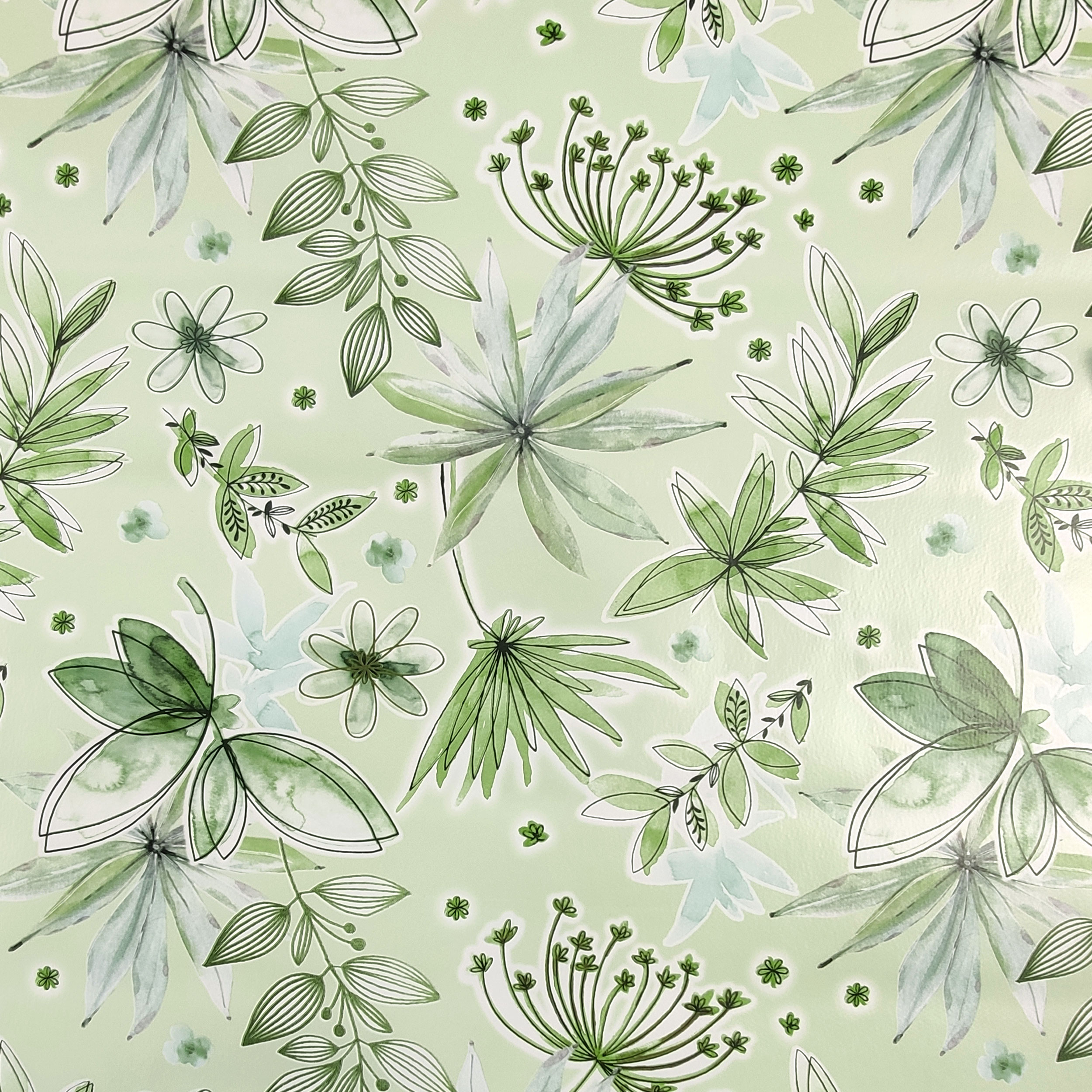 Fabric for Plasticised Tablecloth Flowers Tones of Green