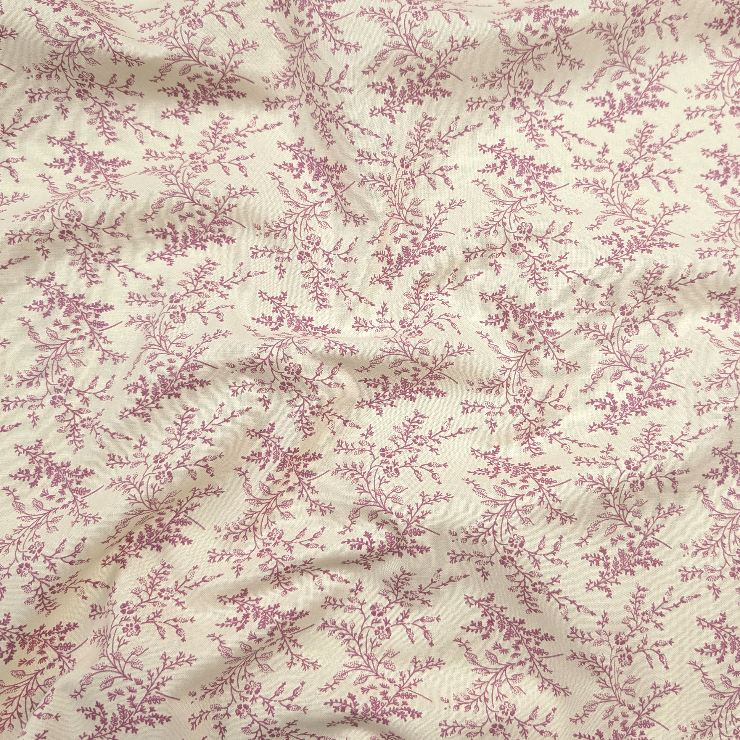 Vintage-print cotton poplin with pink branches and flowers Image