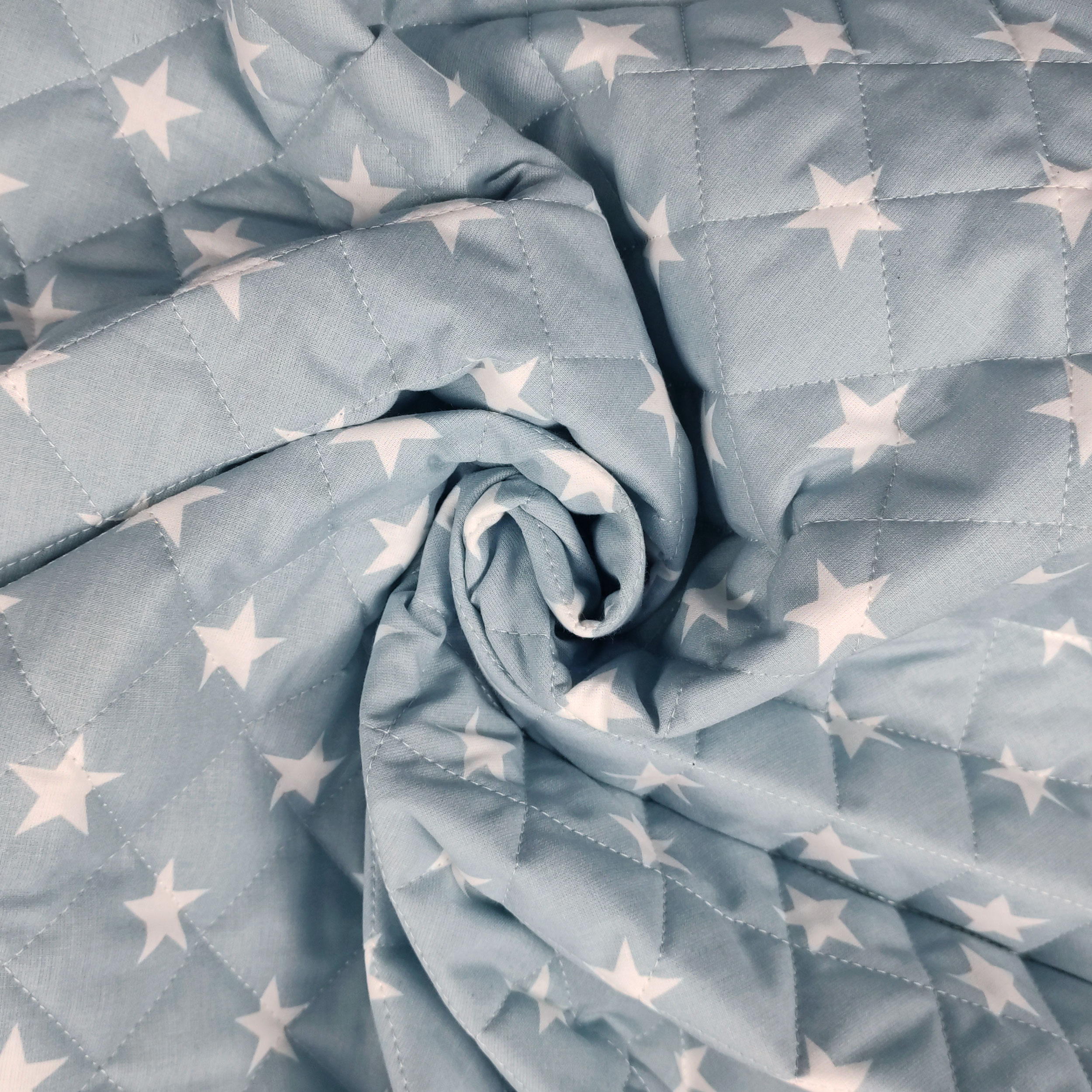 White Stars Quilted Cotton - Baby Blue Image