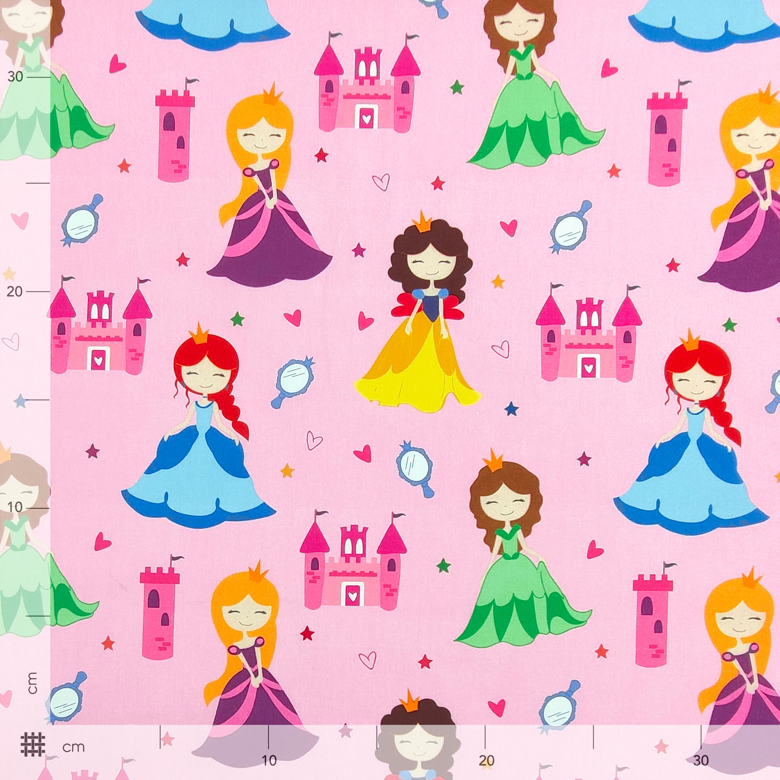 Cotton Fabric Princesses Large Pink Background