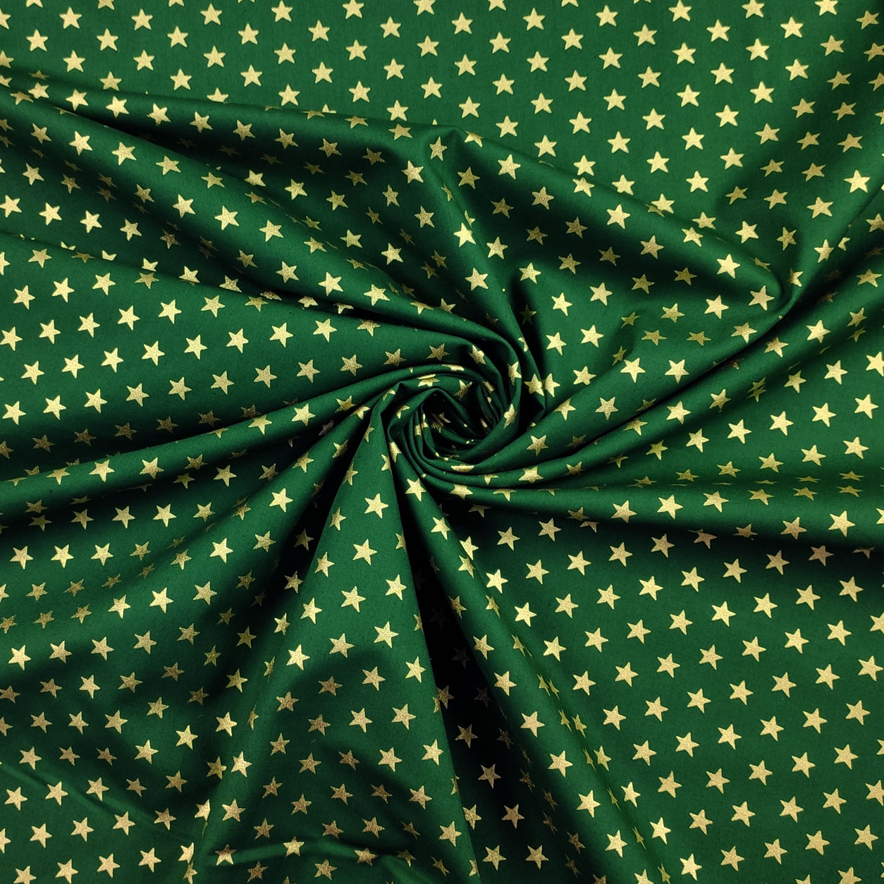 Tela de algodón Estrellas Lurex Oro Fondo Verde