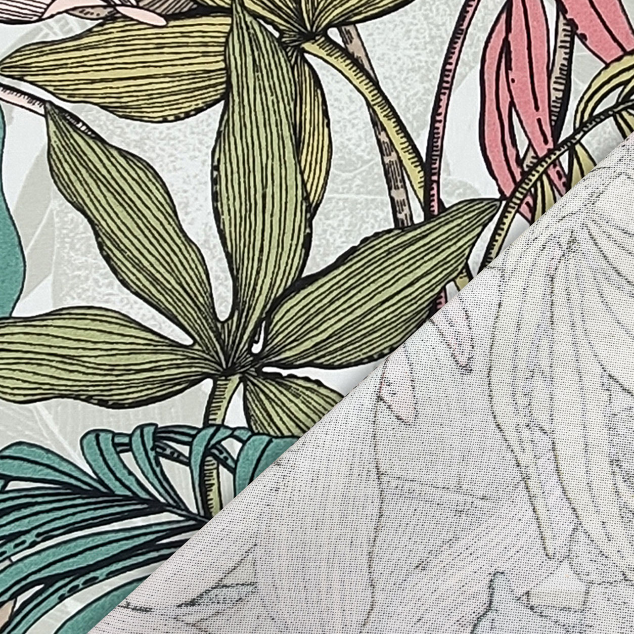 Tissu Panama Feuilles tropicales Fond crème Image