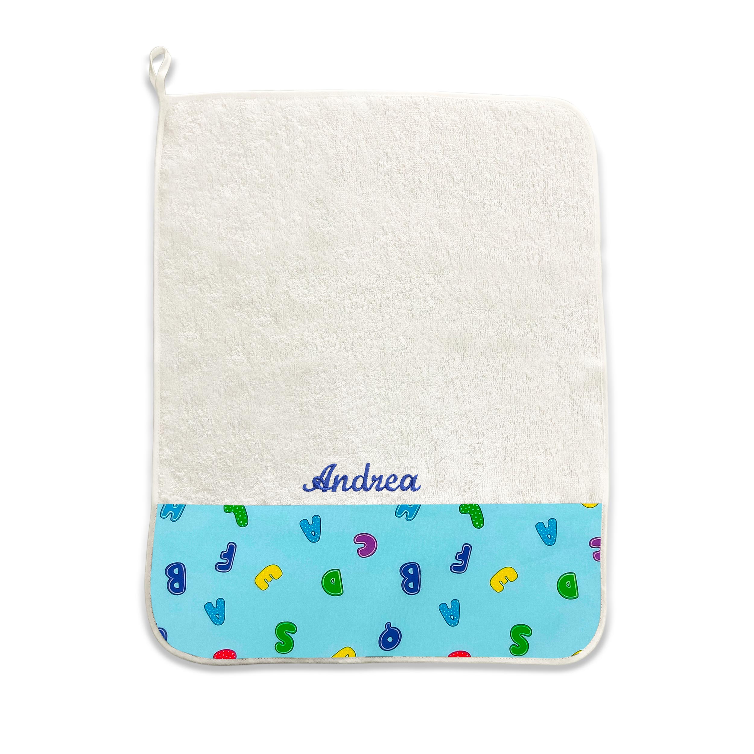 Serviette Alphabet Fond Bleu
