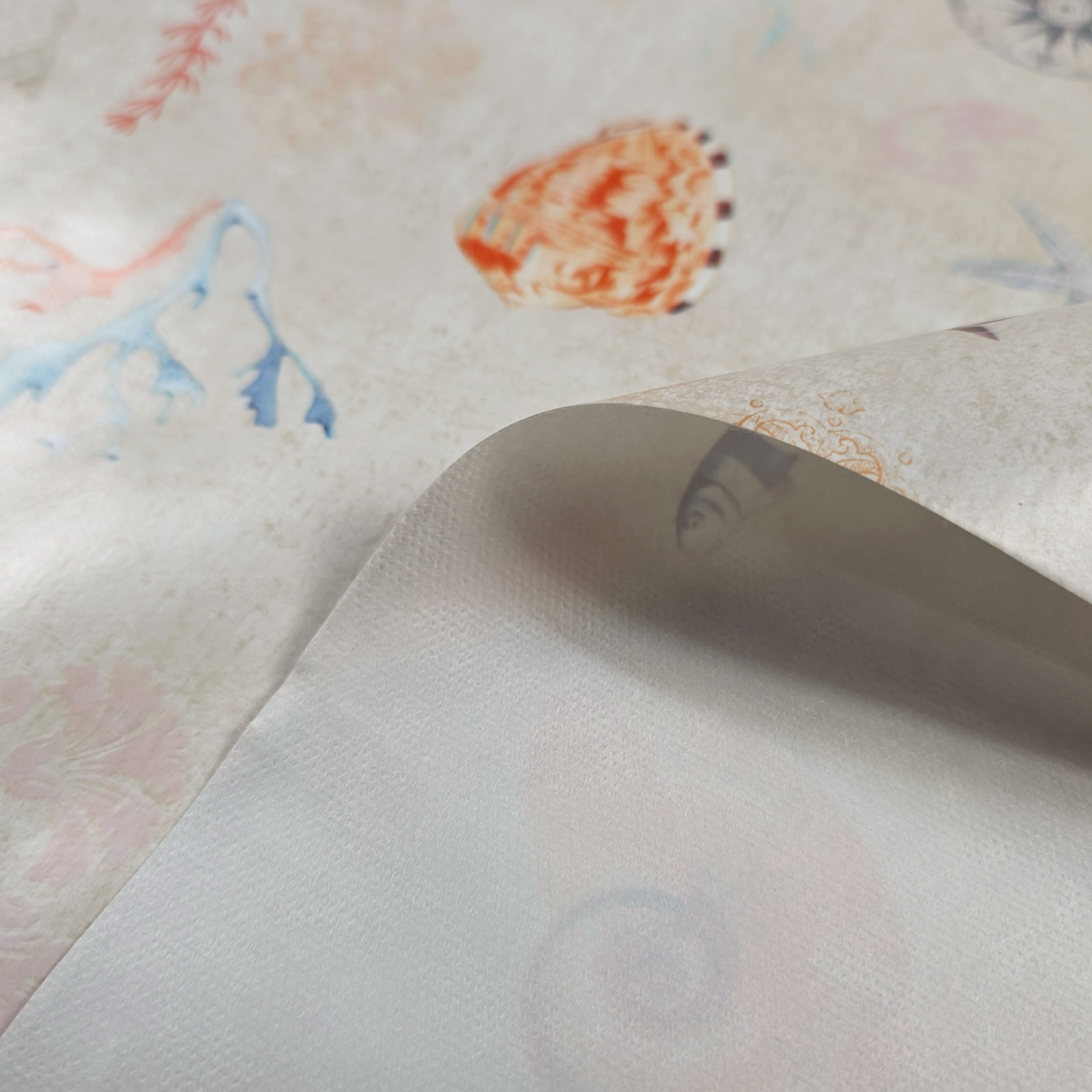 Fish and Shells Patterned Plasticised Tablecloth Fabric Image