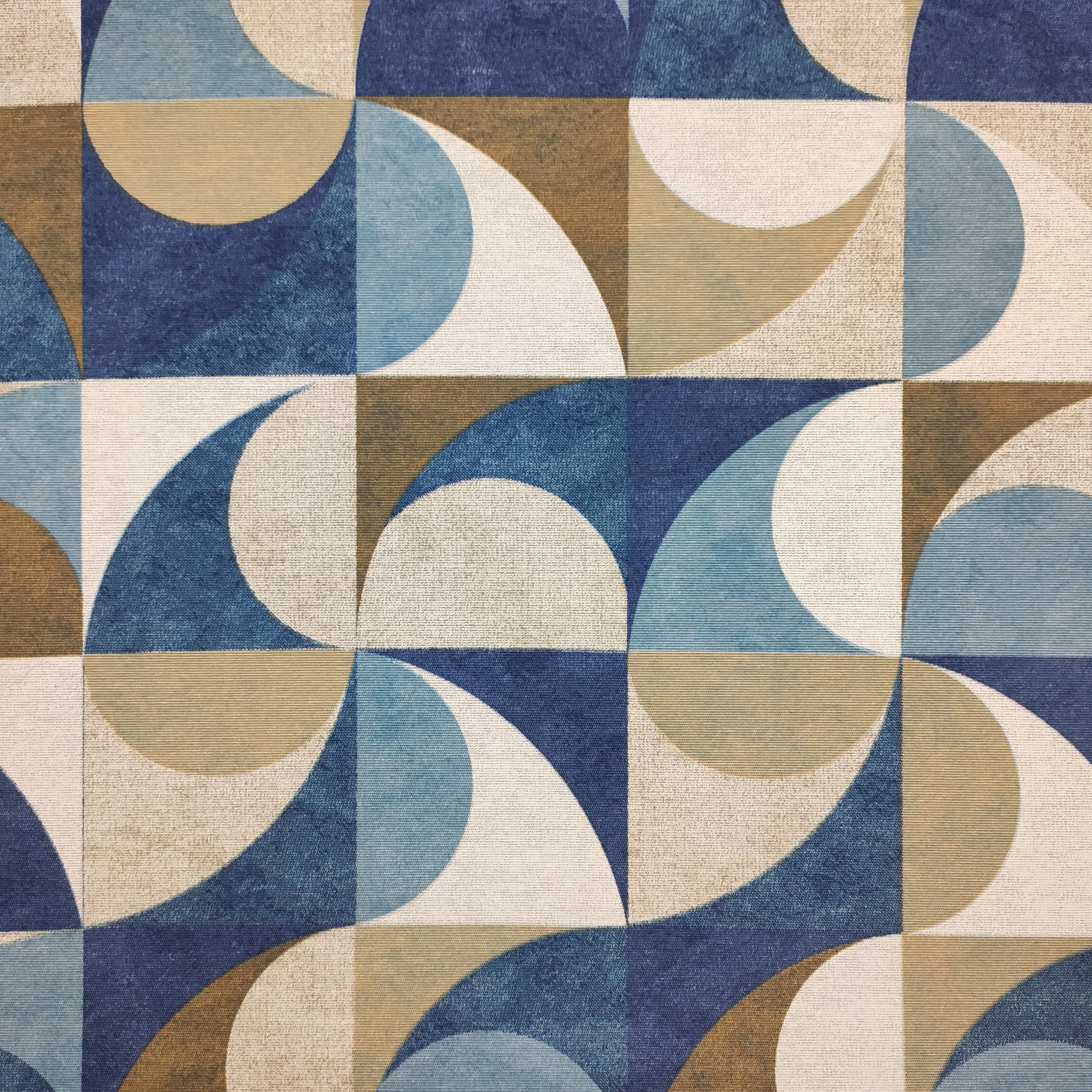 Alfombra de cocina geométrica azul y beige