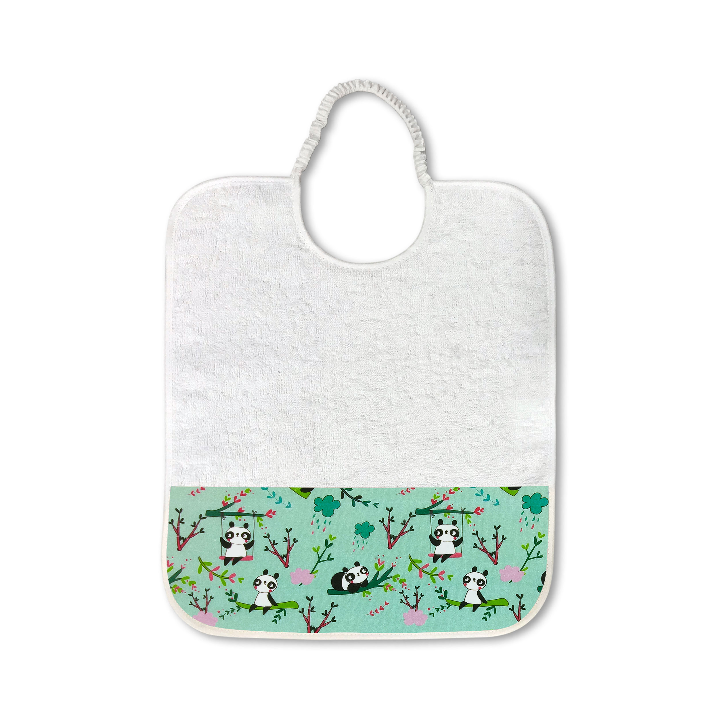Bavoir motif panda fond vert menthe - Panini Fabrics