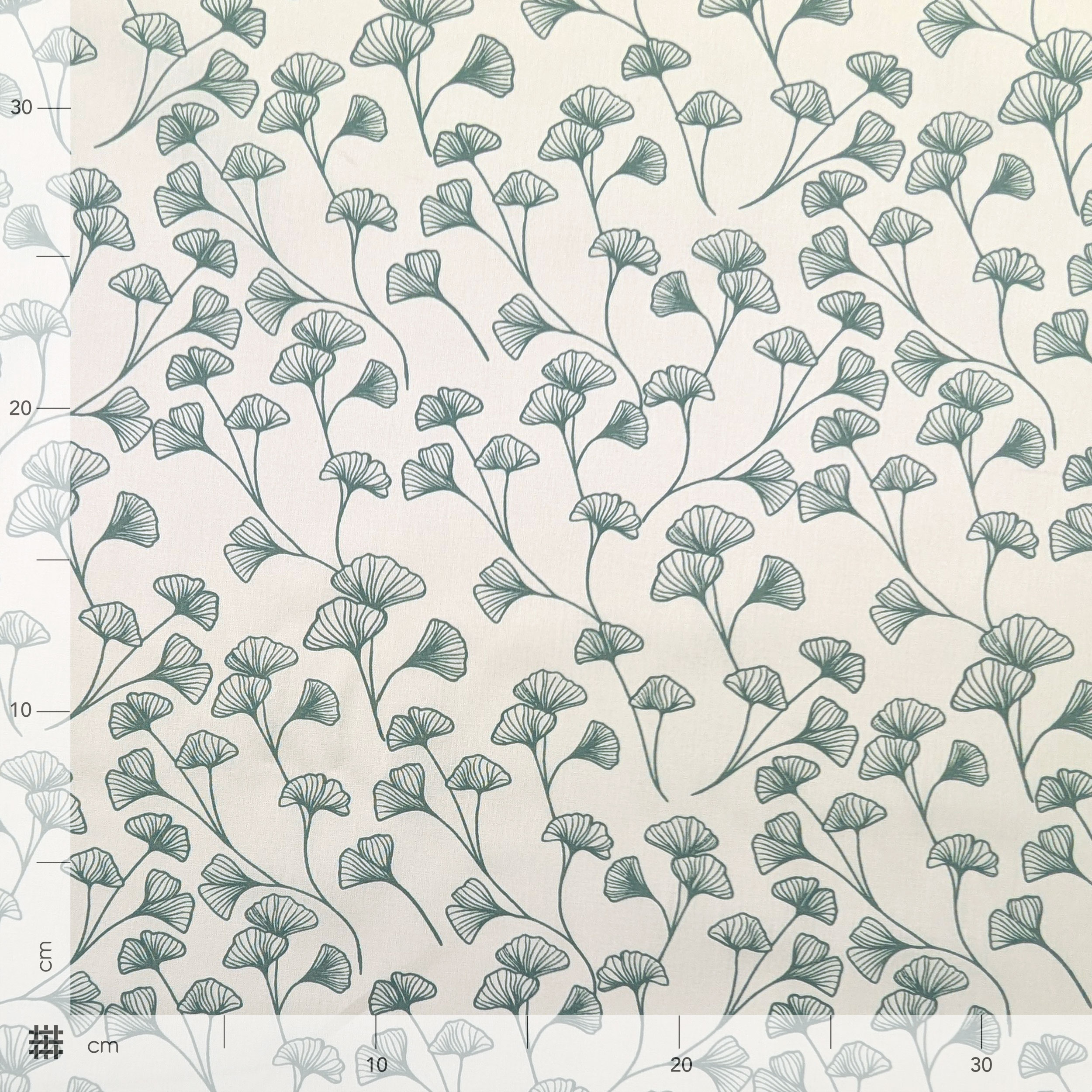 Poplin Cotton Leaves Background Green Grey Image