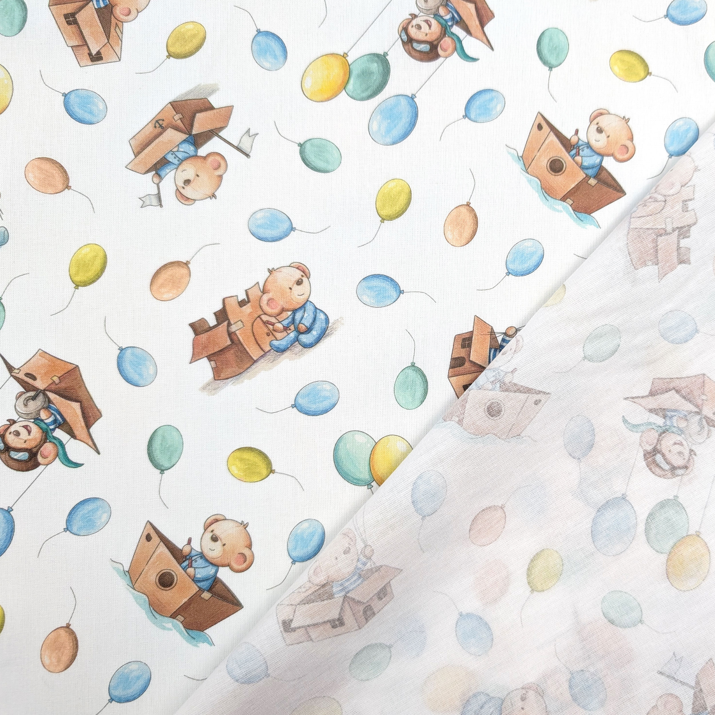 Percale Cotton with Teddy Bears and Colourful Balloons Image