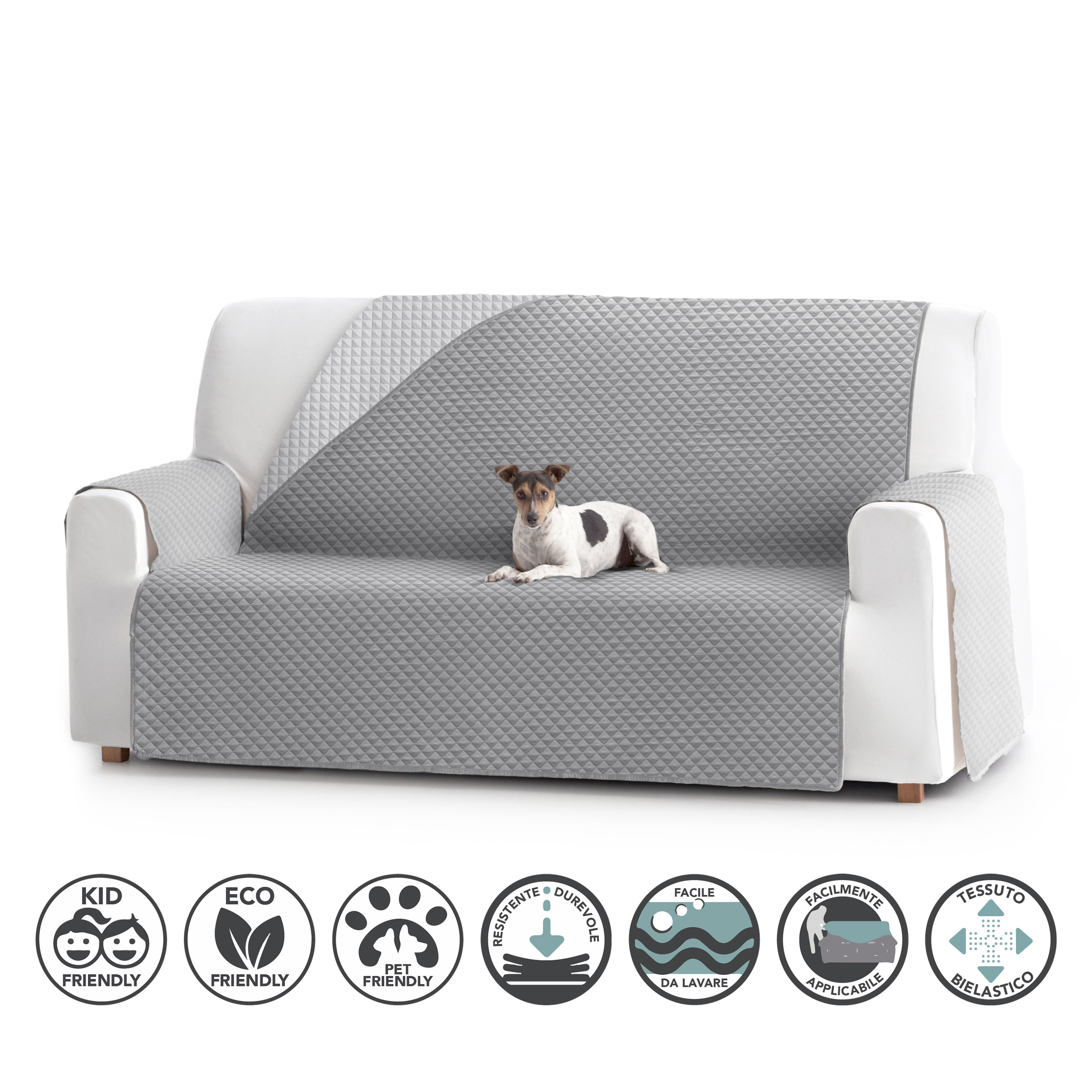 Thermowelded Quilted Slipcover Double Grey