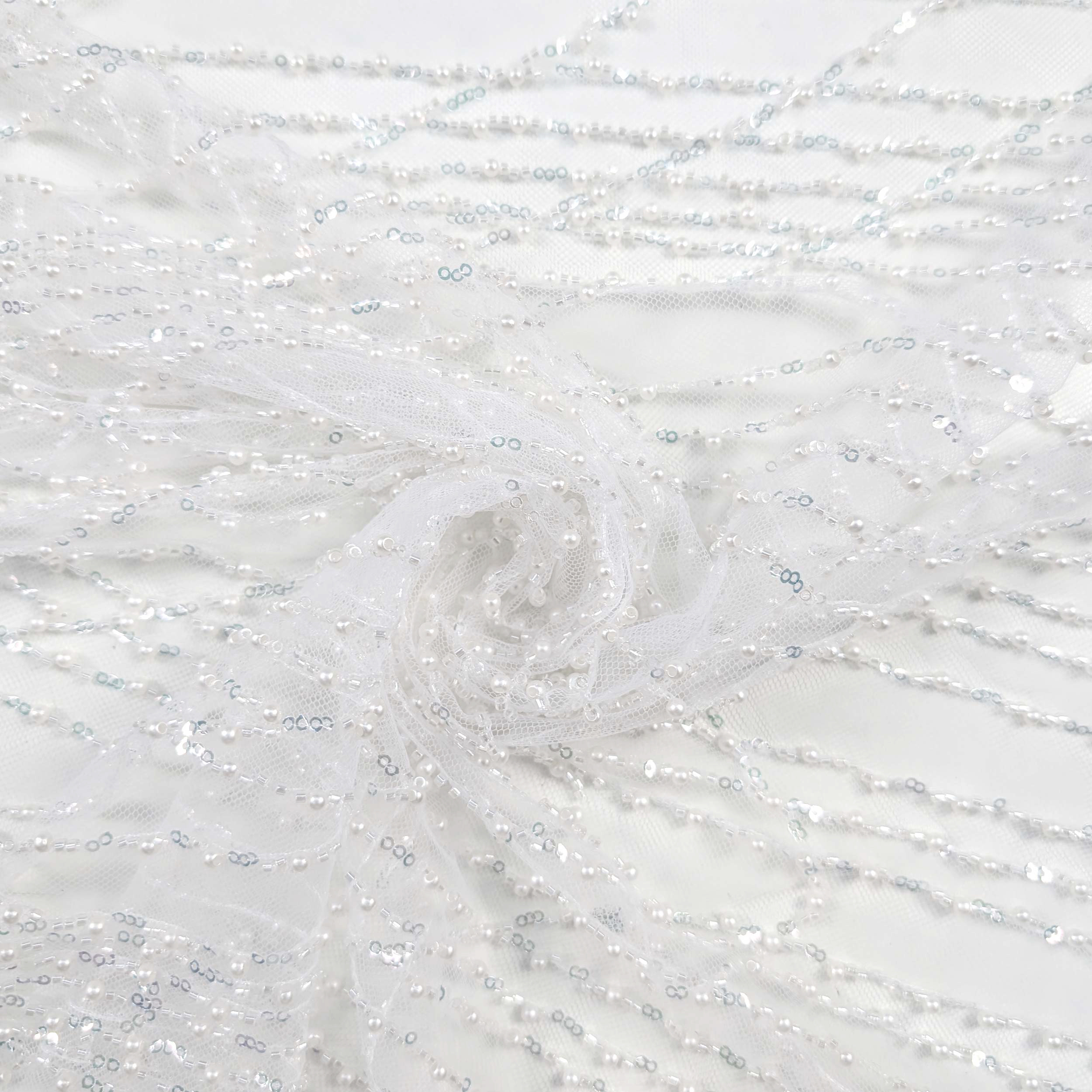 Tulle Cascading Beaded White Bridal Image