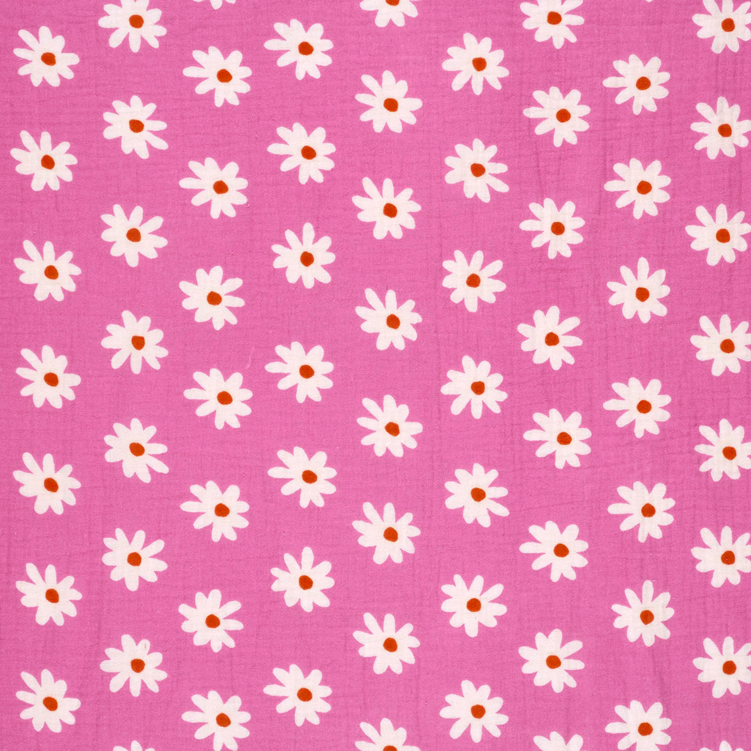 Muslin Cotton Daisies Fuxia Background Image