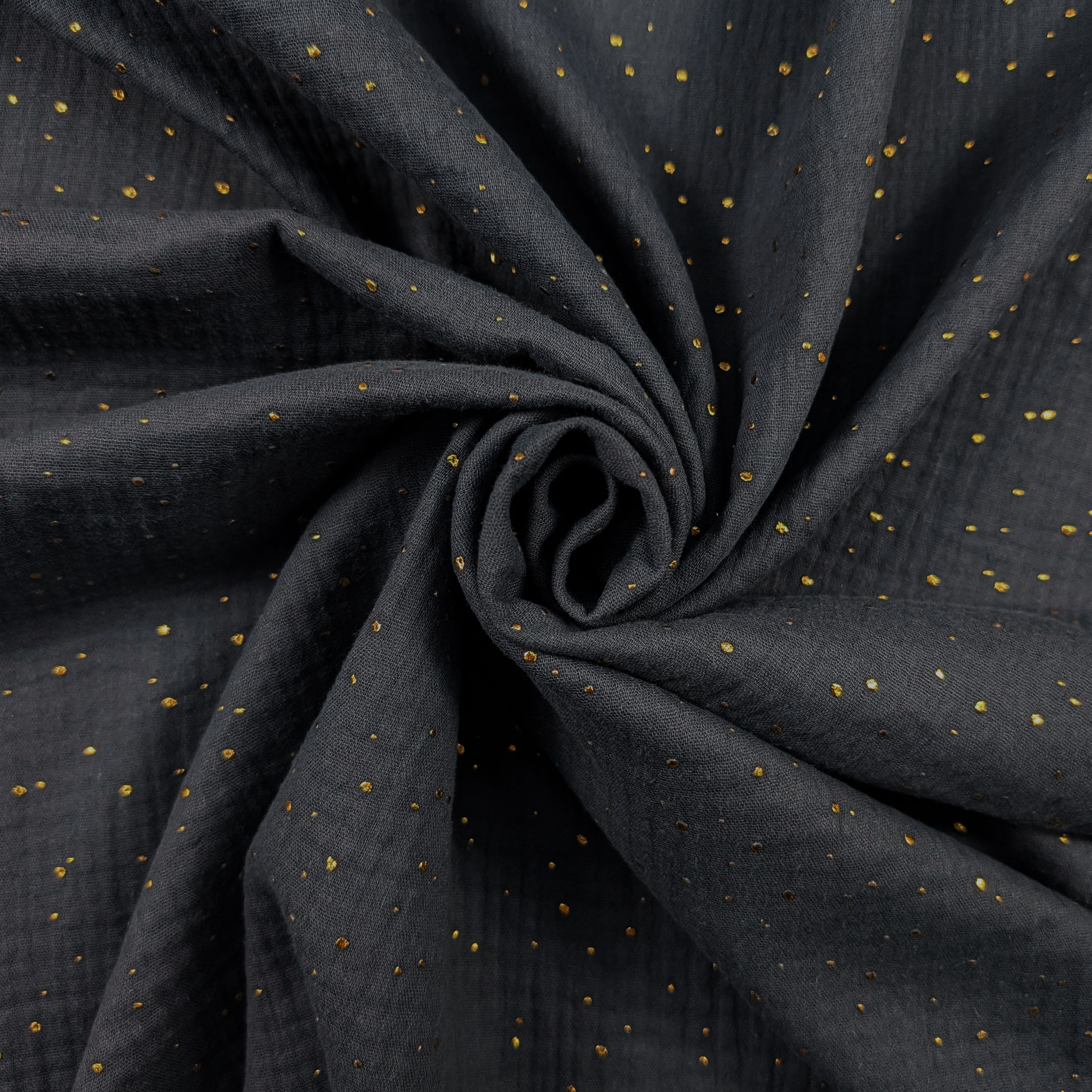Dark Grey Cotton Muslin with Gold Polka Dots Image