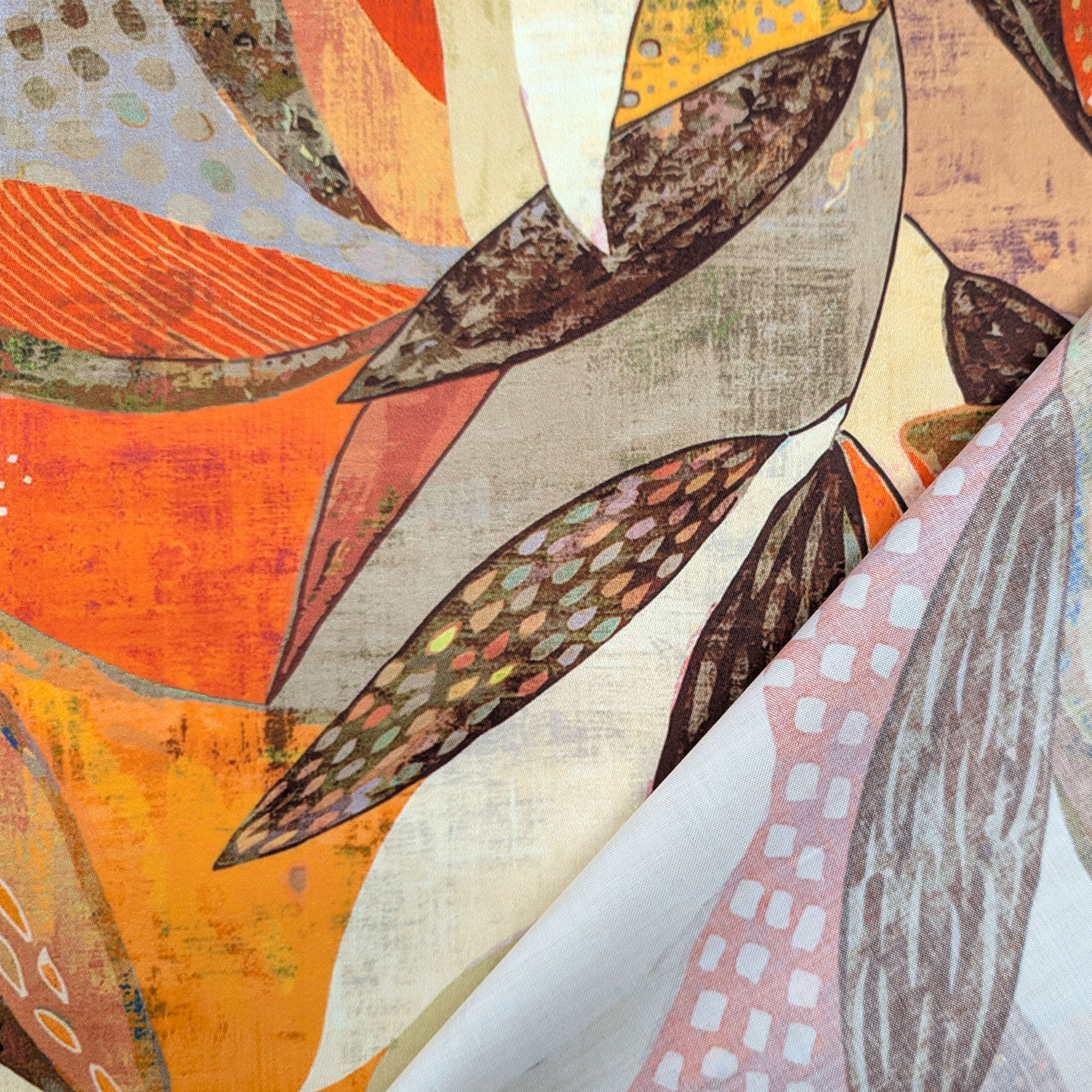 Cotton Satin Abstract Leaves Image