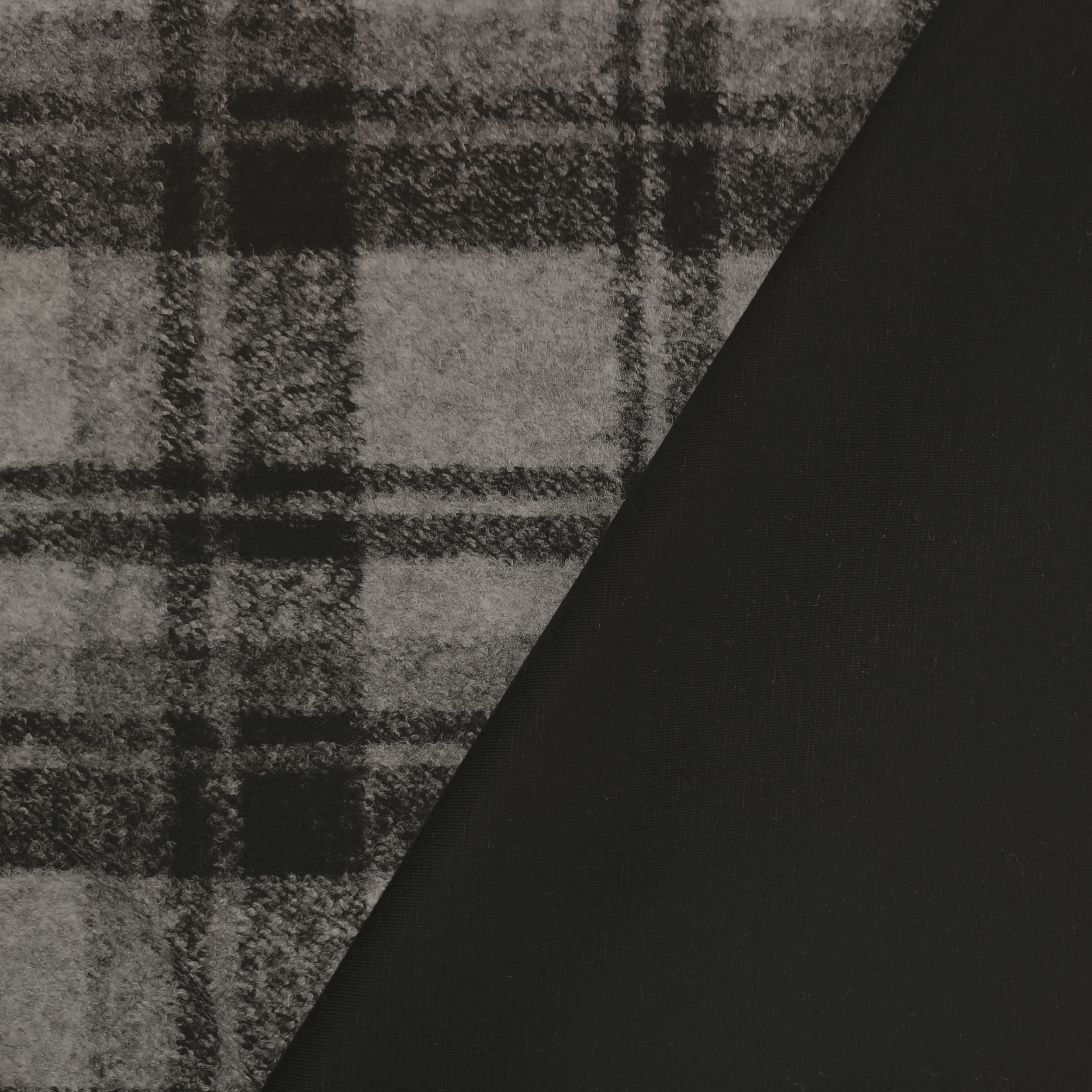 Neoprene Double Lana Tartan Grigio e Tinta Unita Nero Image