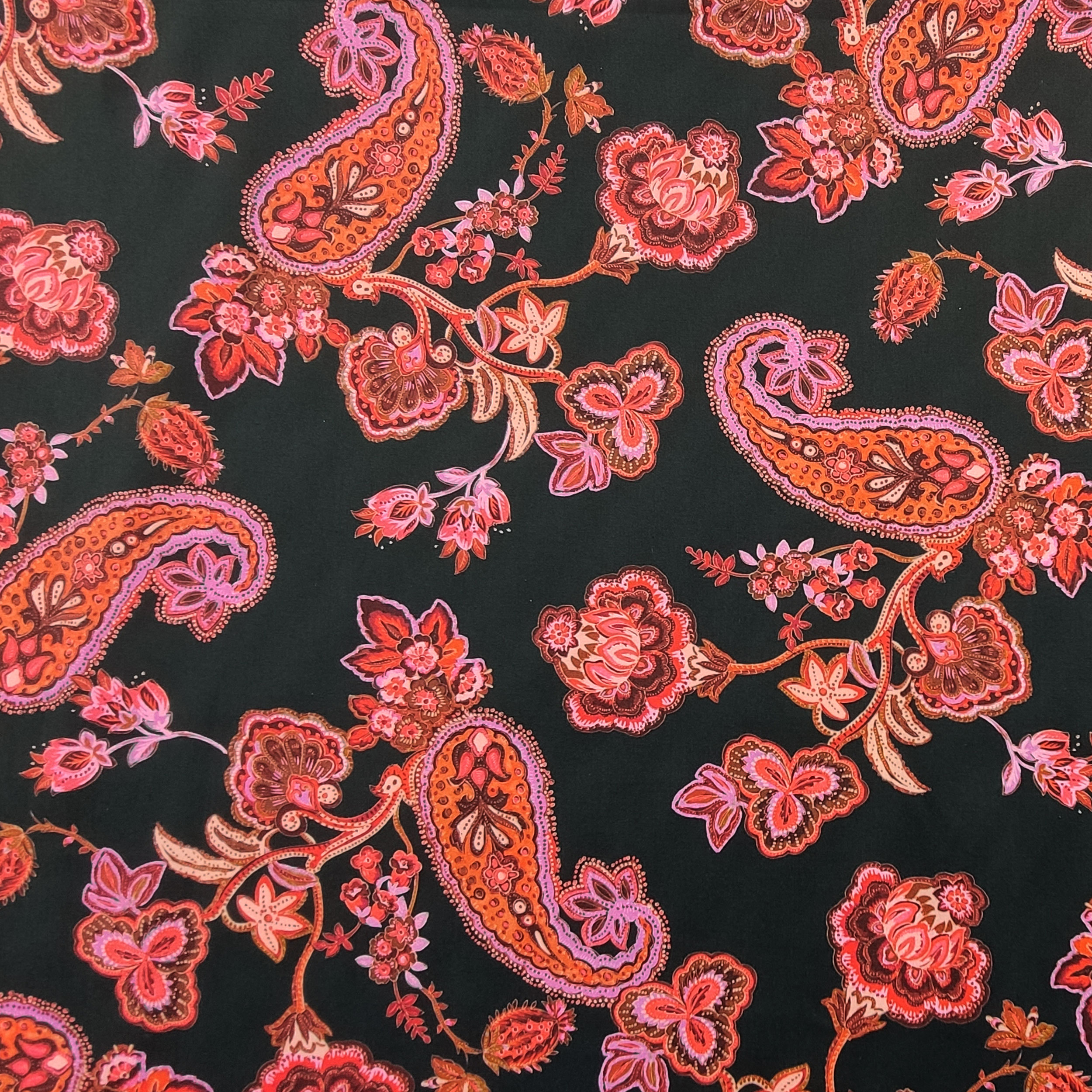 Cotton Black Cashmere Pattern Pink Tones