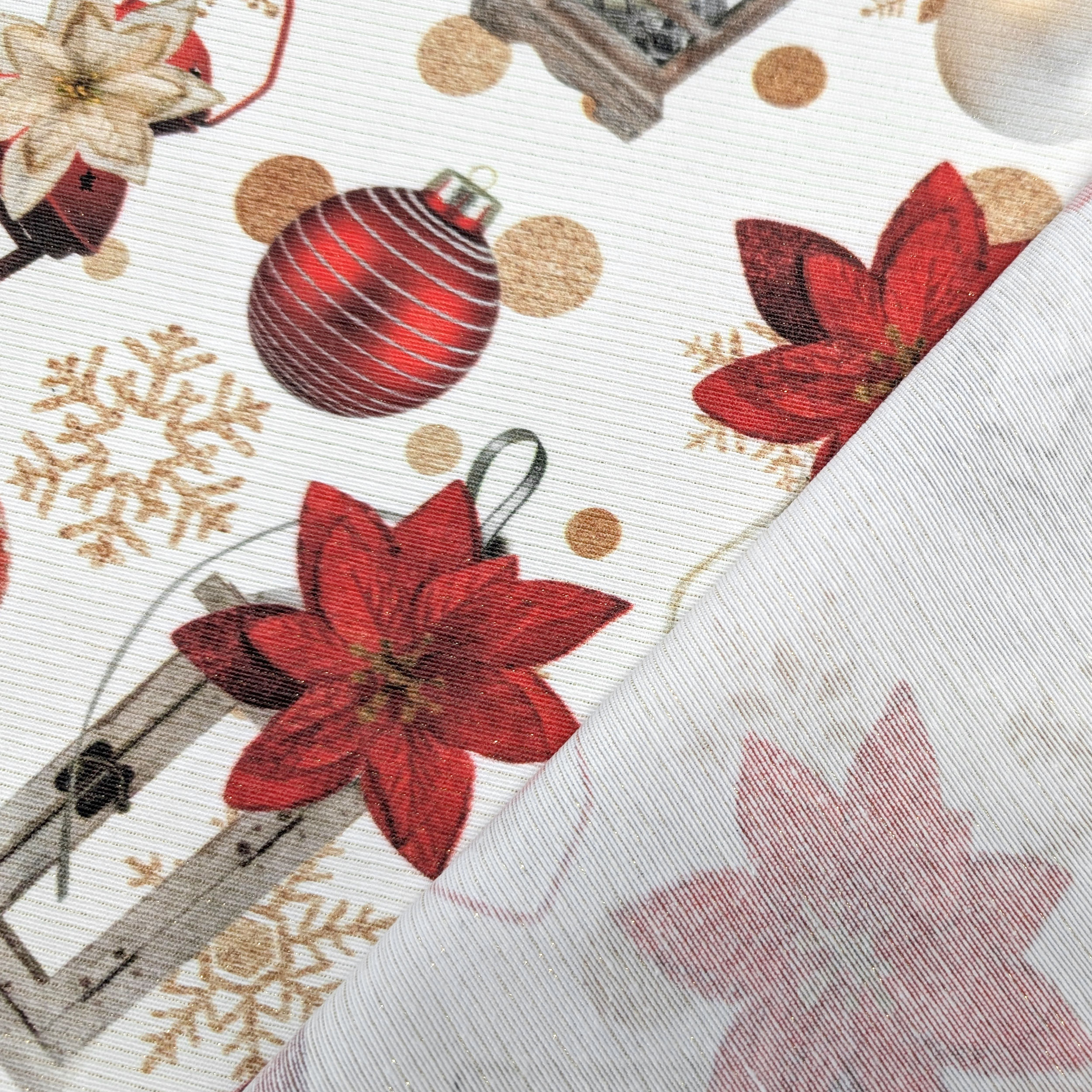 Christmas decoration fabric Lurex balls and lanterns Image