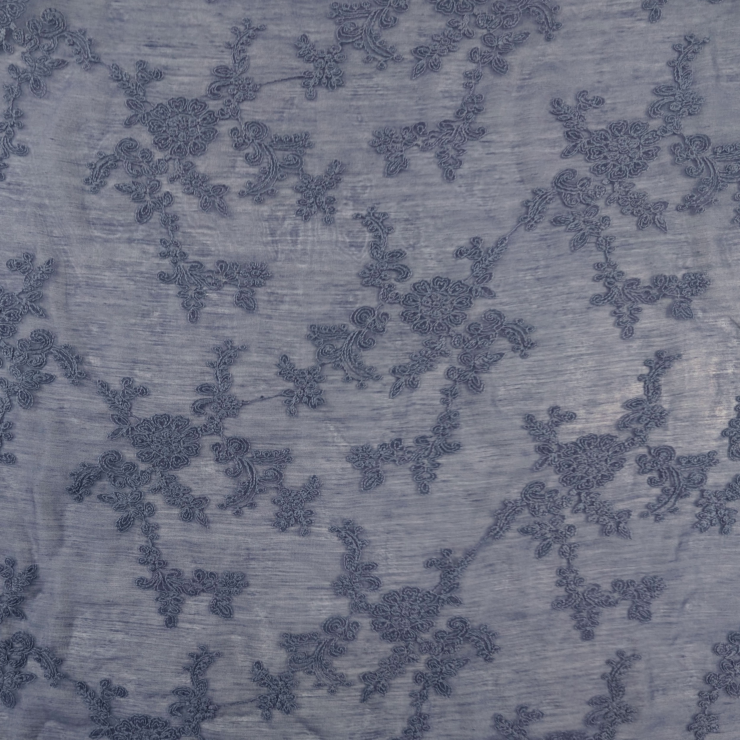 Blue Embroidered Muslin Cloth with Flowers, 80x135 cm Image