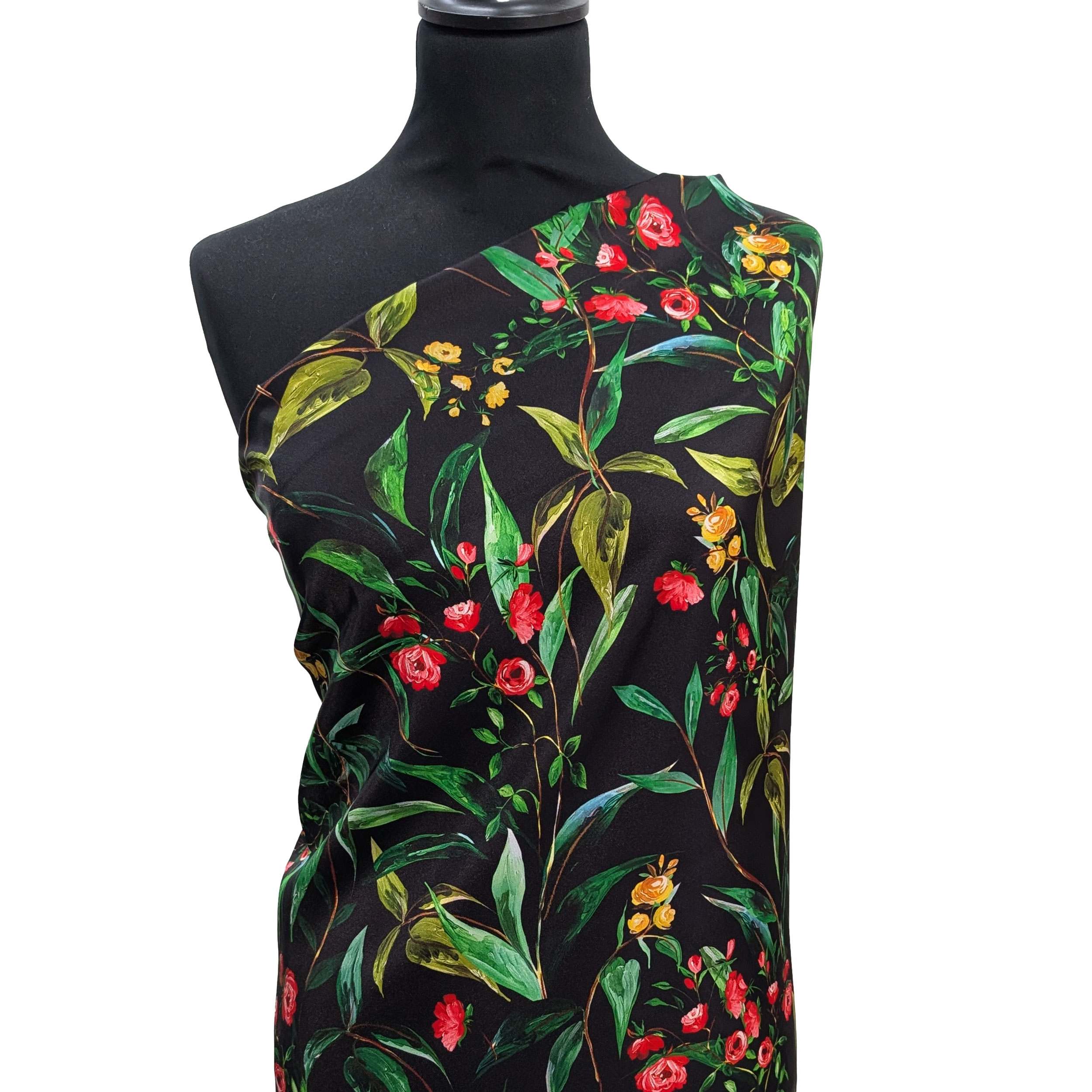 Satin de soie Haute Couture Roses et Fleurs Jaunes Image