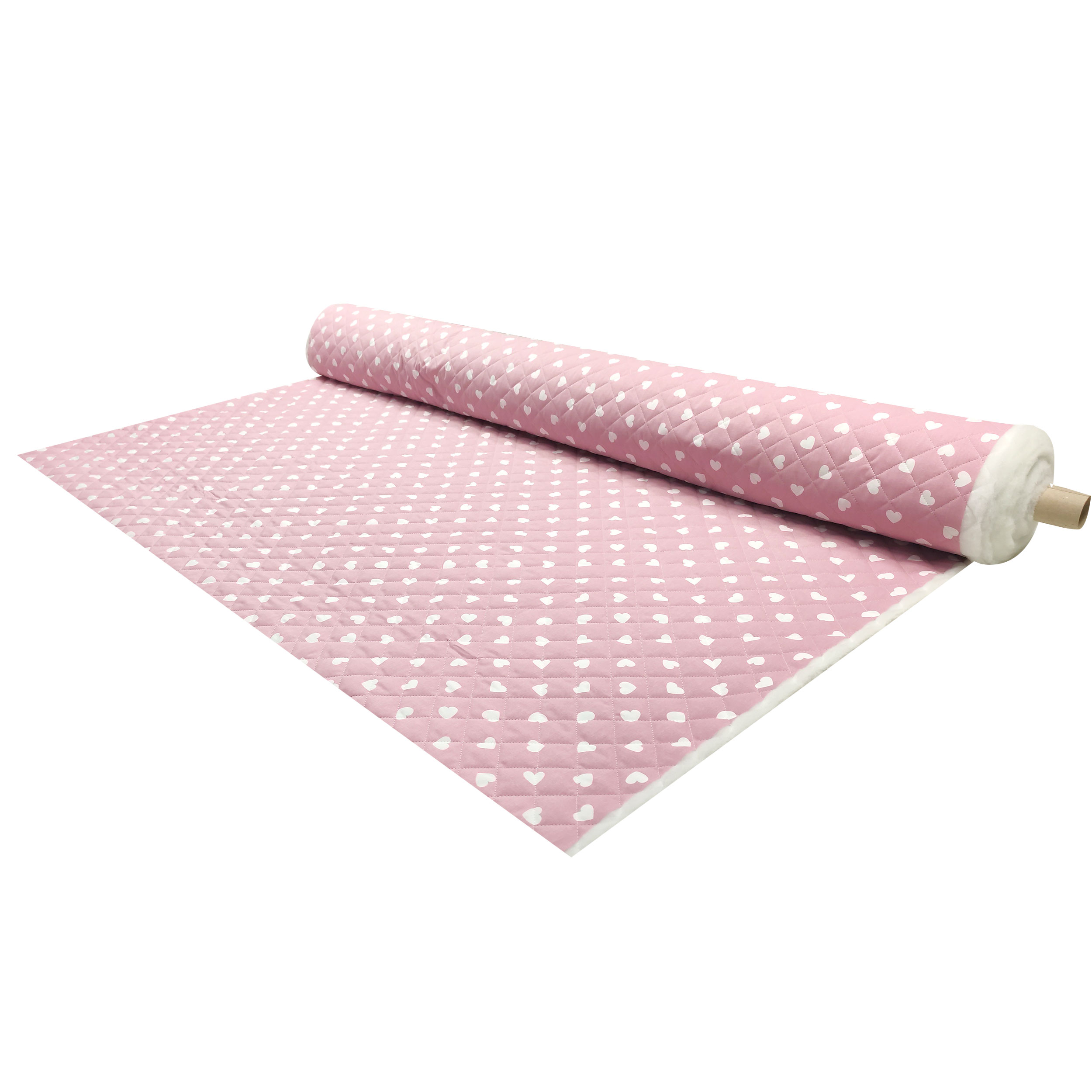 White Hearts Quilted Cotton - Pink Image