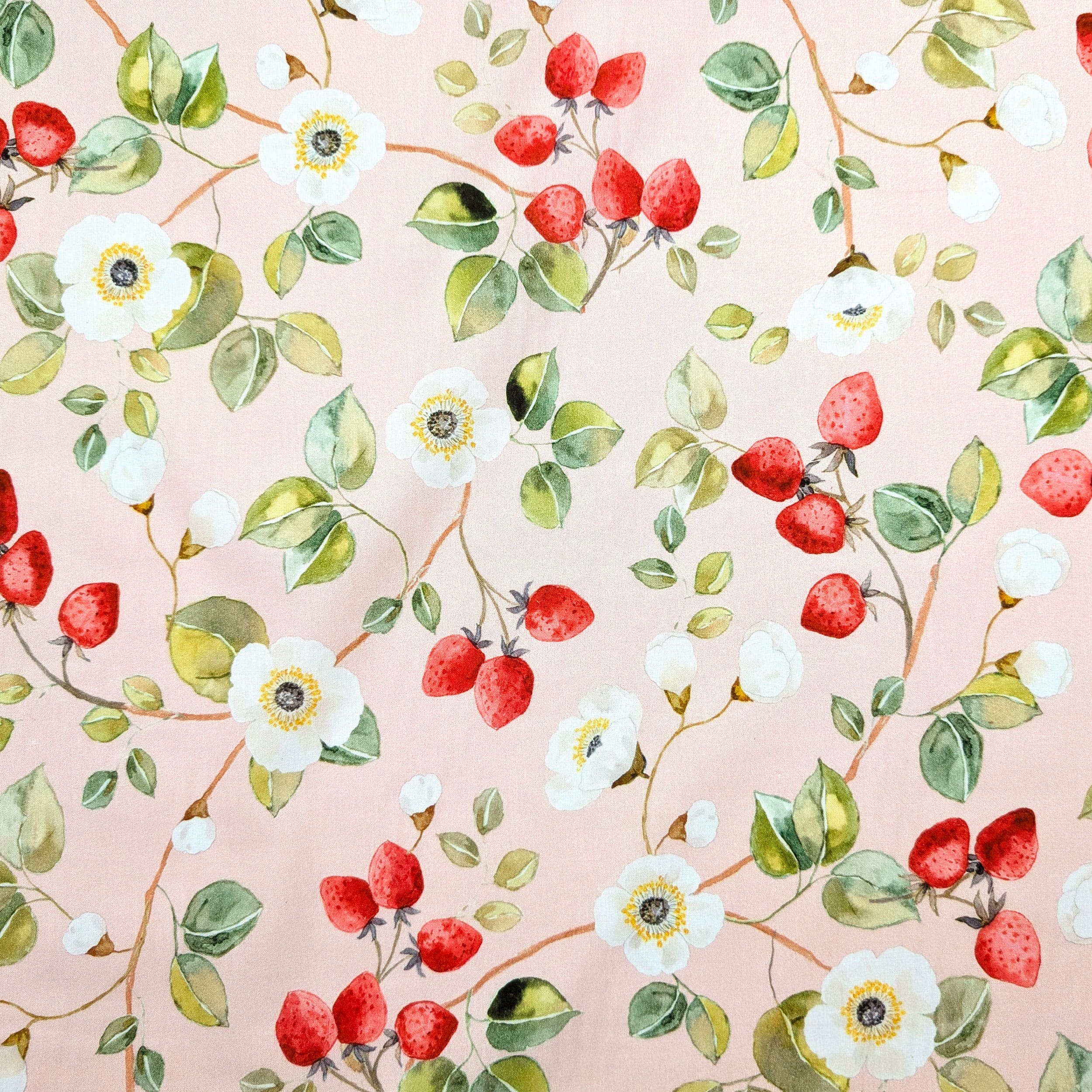 Cotton Fabric Flowers and Strawberries Image