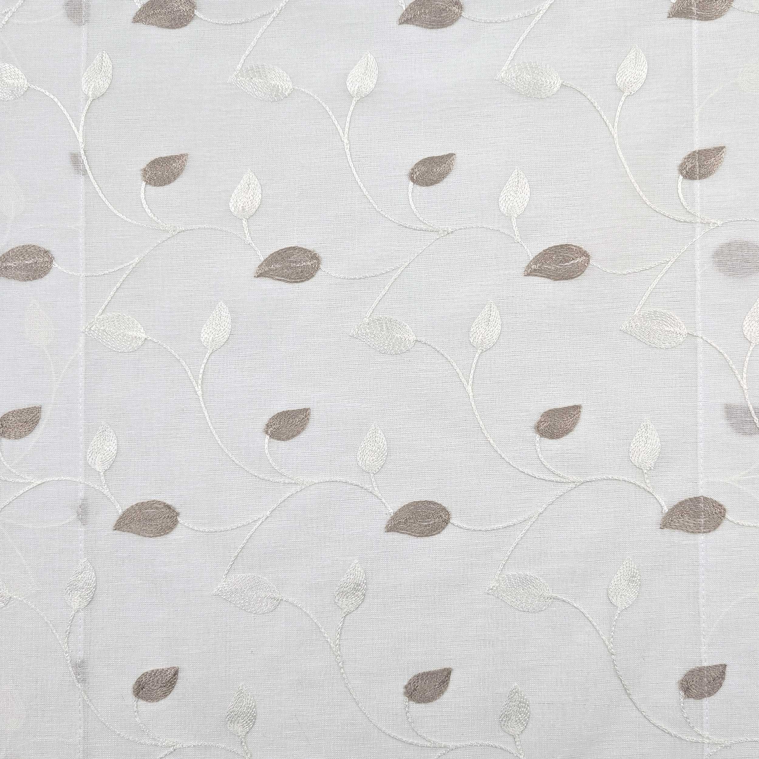 Curtain Fabric Embroidered Leaves - Turtledove Image