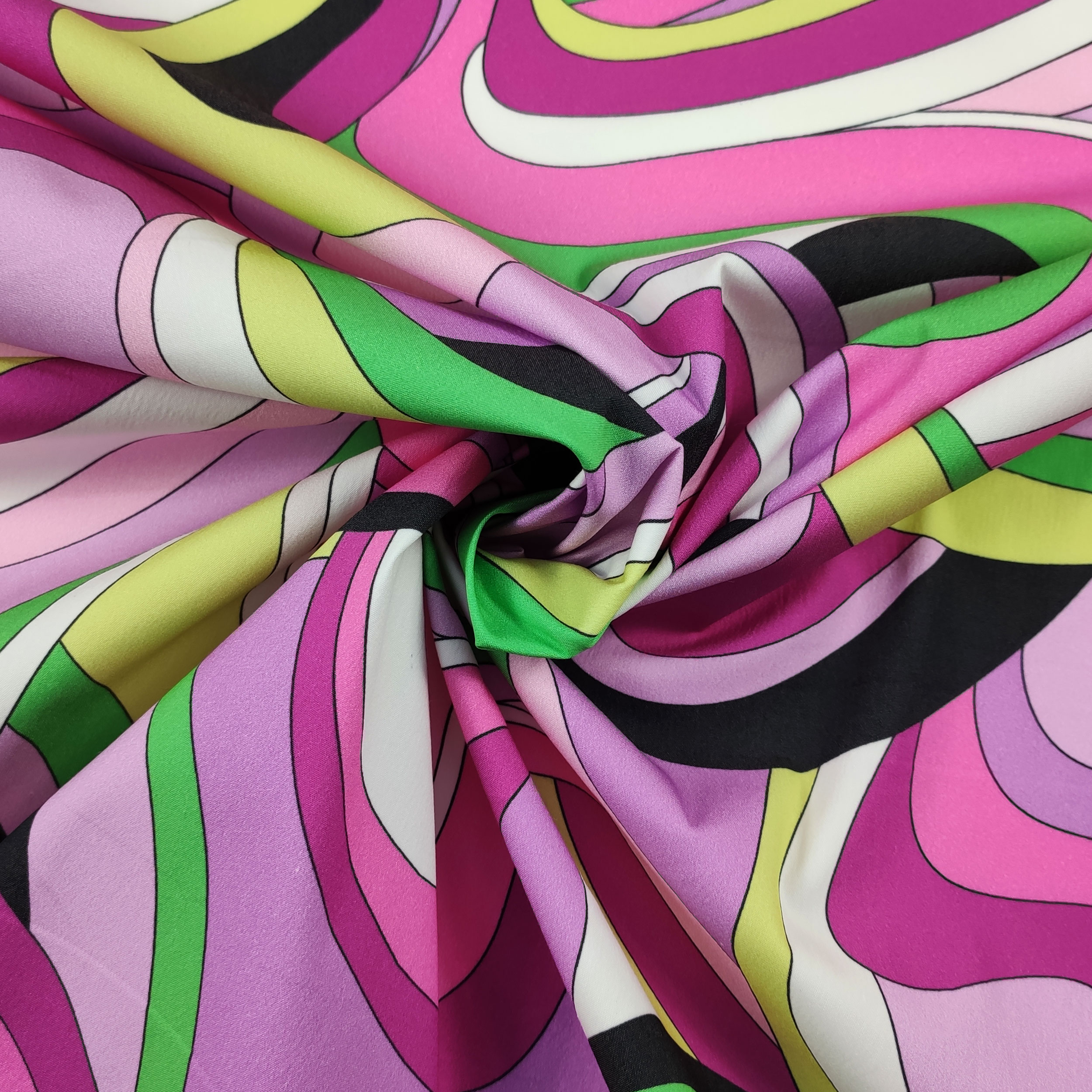 Cotton Stretch Fantasy Optical Pink Green Image