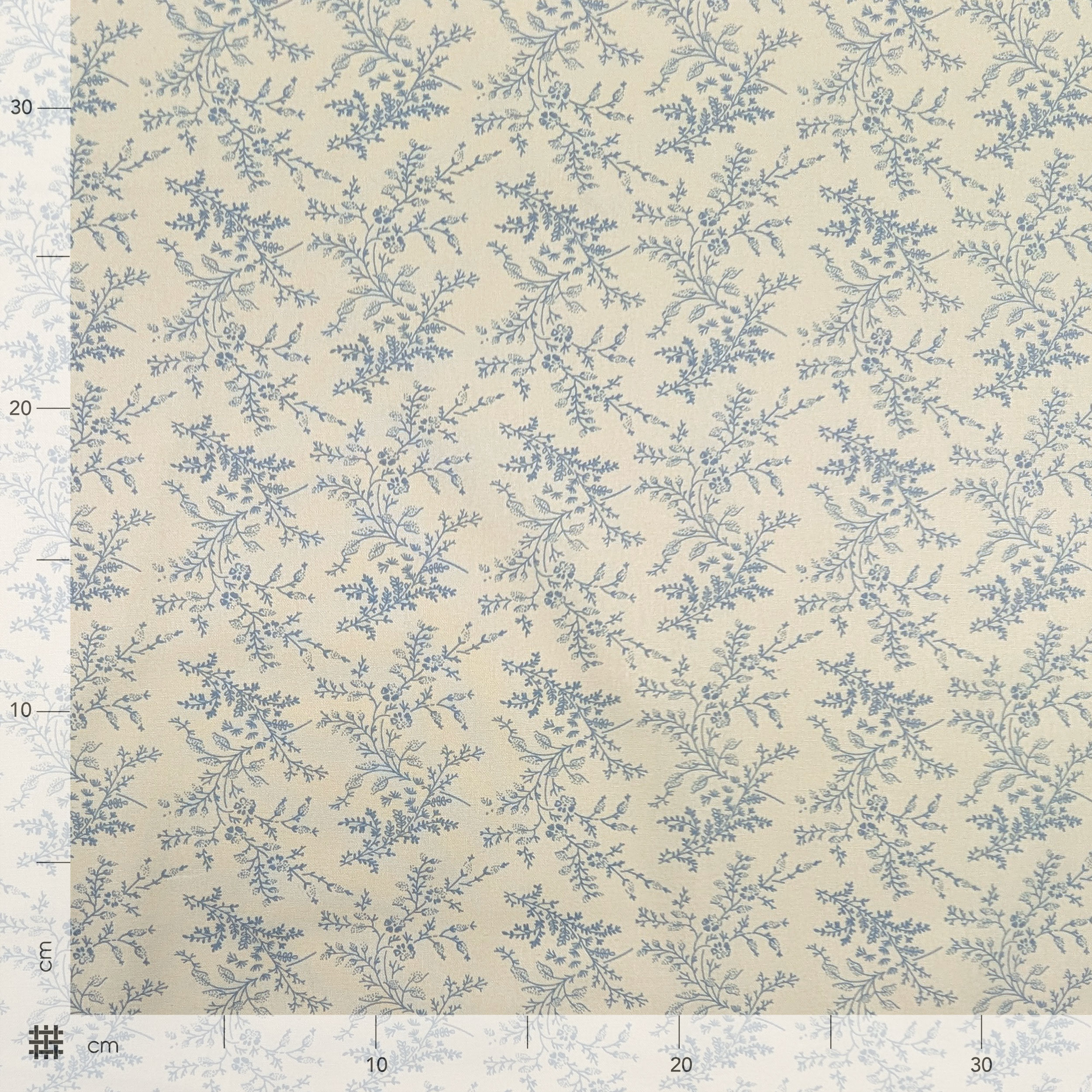 Vintage-print cotton poplin with blue branches and flowers Image