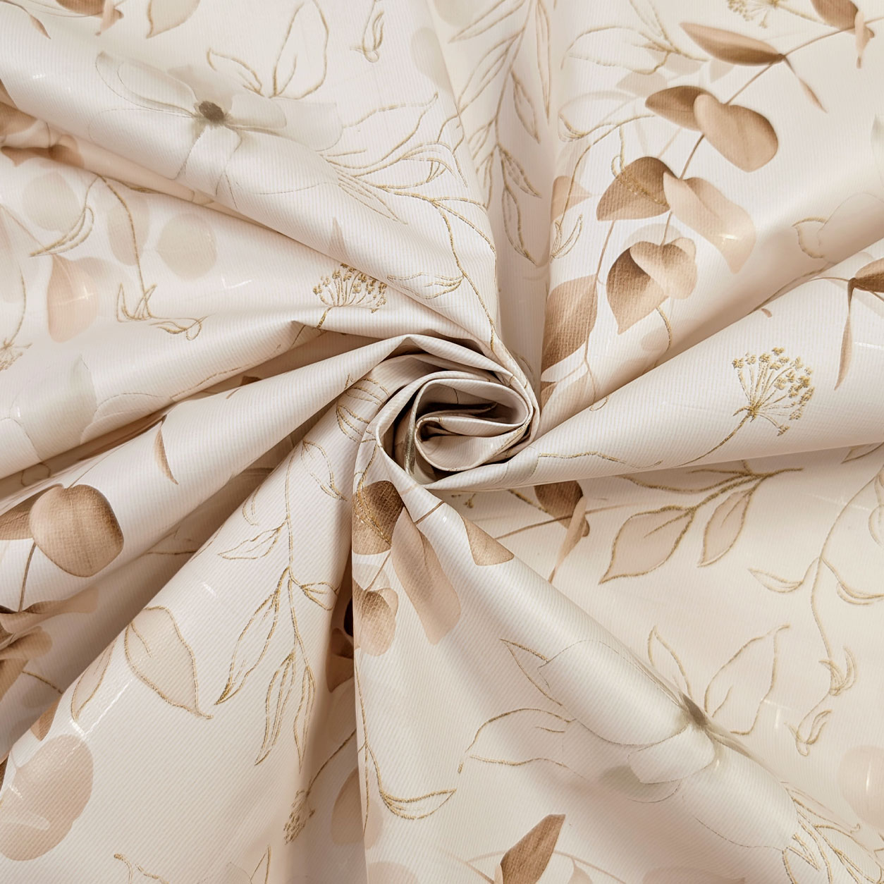 Fabric for Soft Plasticised Tablecloth Branches and Flowers Beige Image