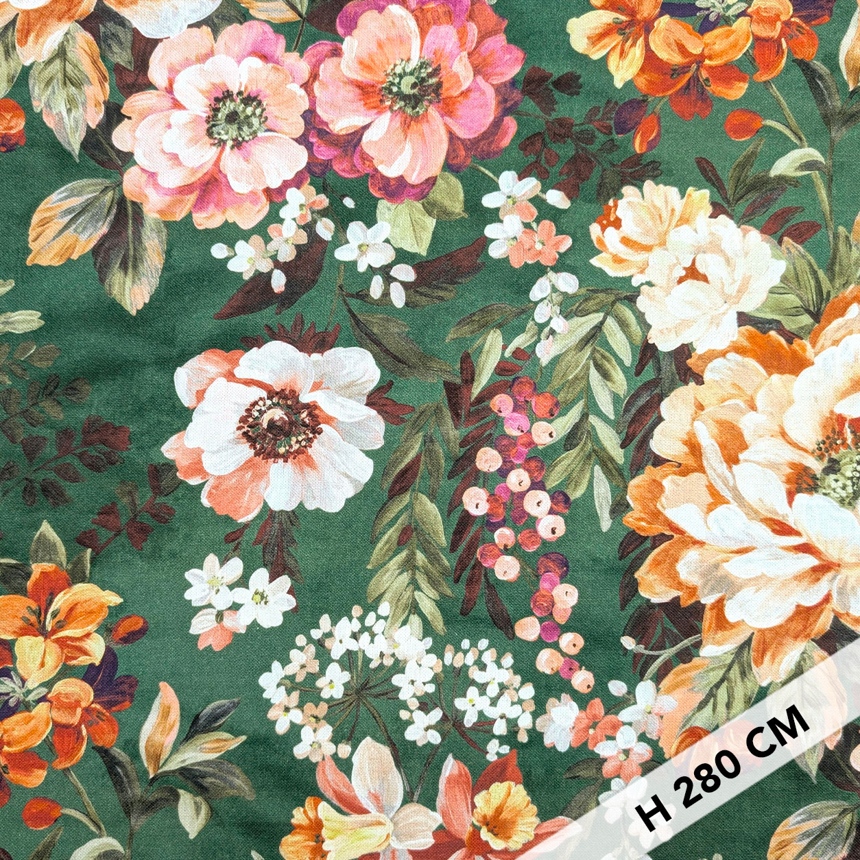 Panama Cotton Flowers Green Background H 280 cm Image