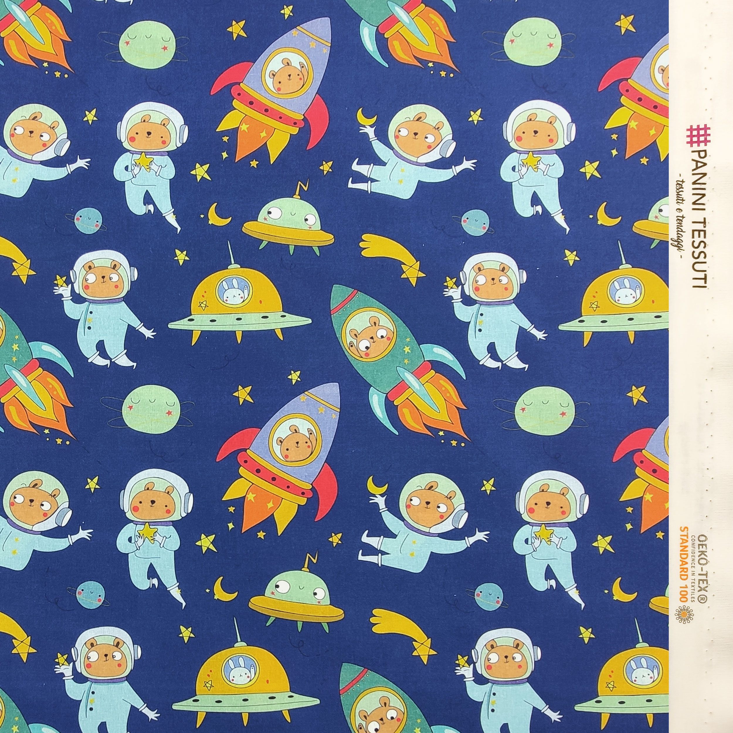 Ritaglio Cotone Orsetti Astronauti Grandi 50x150 cm
