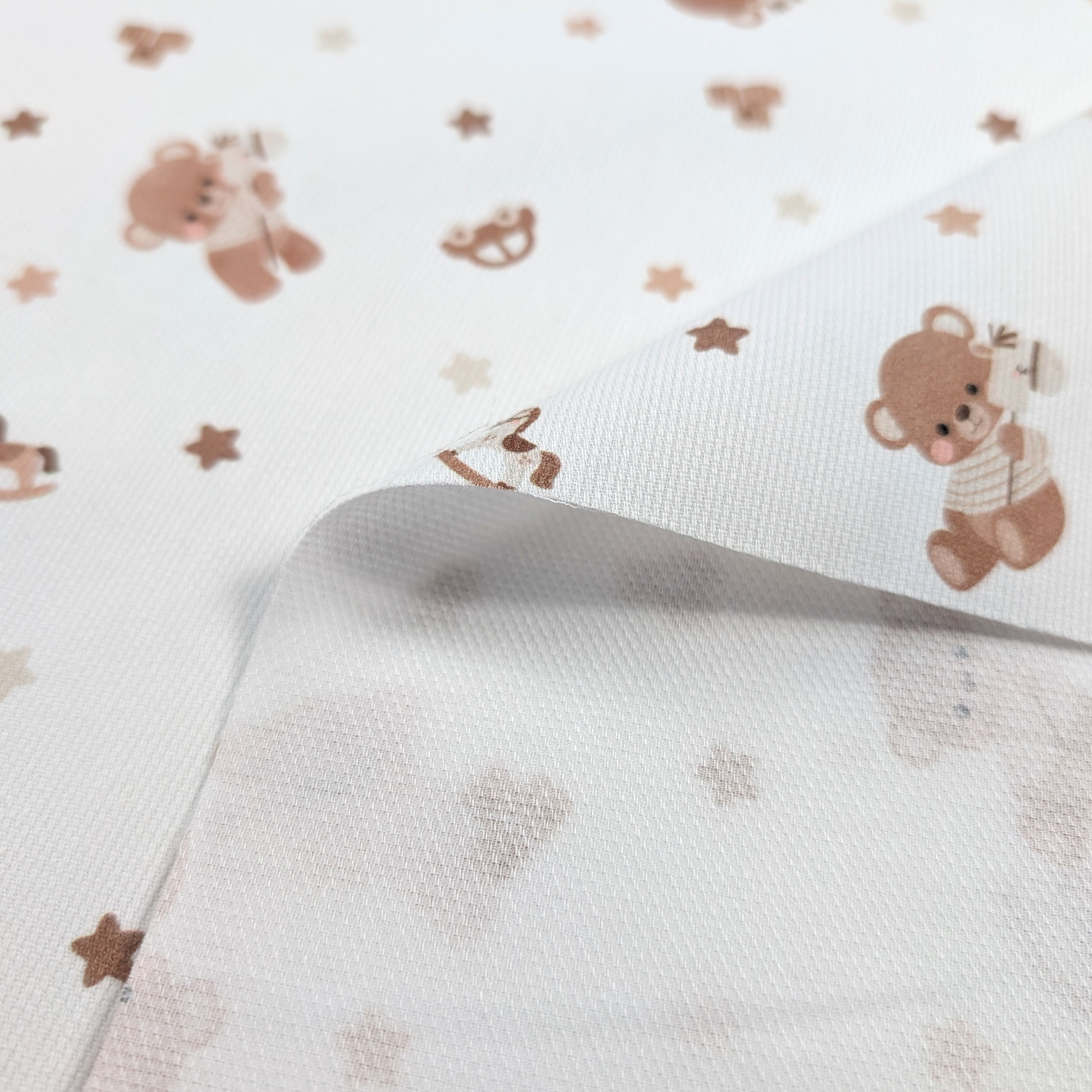 Cotton Piquet Baby Bears and Stars Image