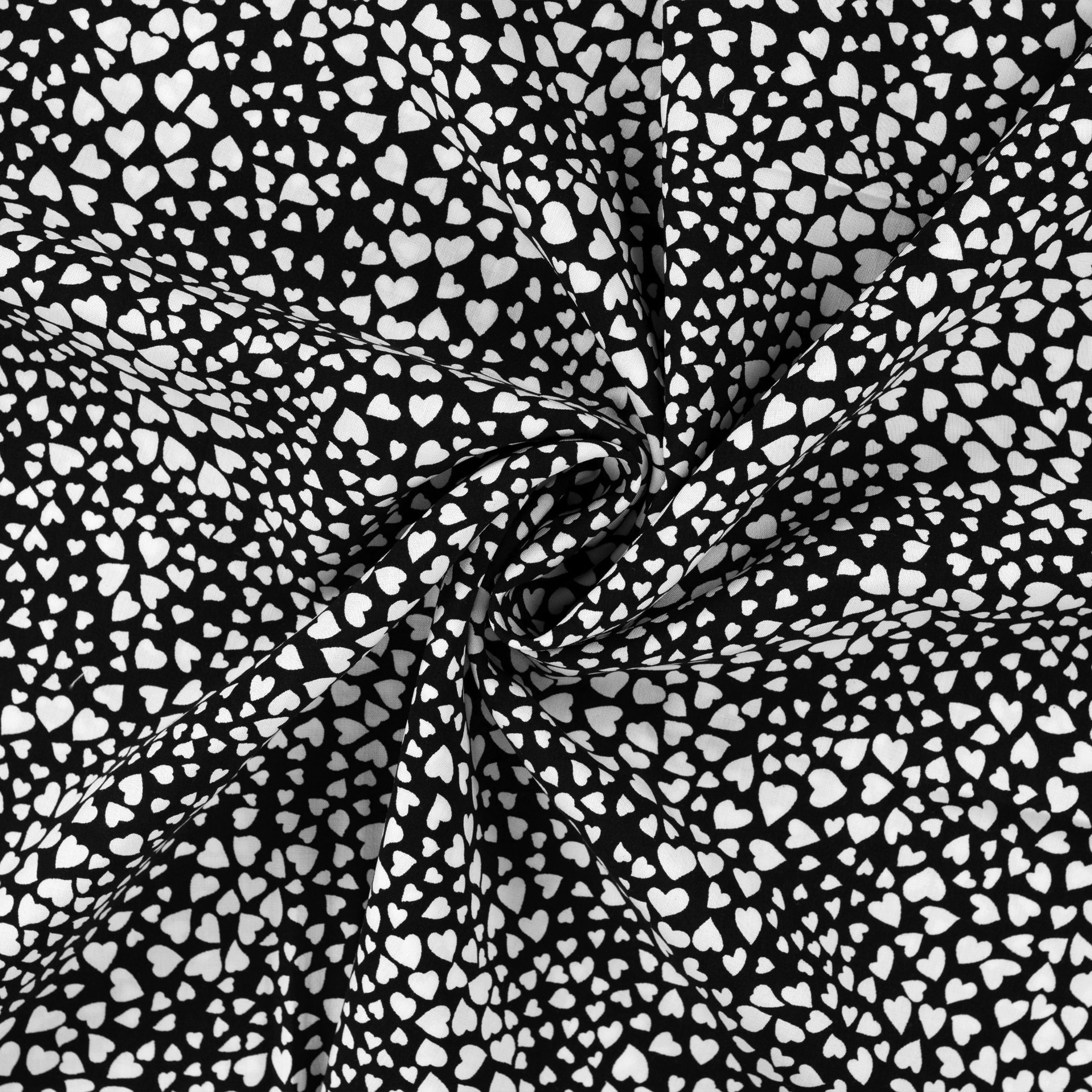Viscose Poplin White Hearts Black Background Image
