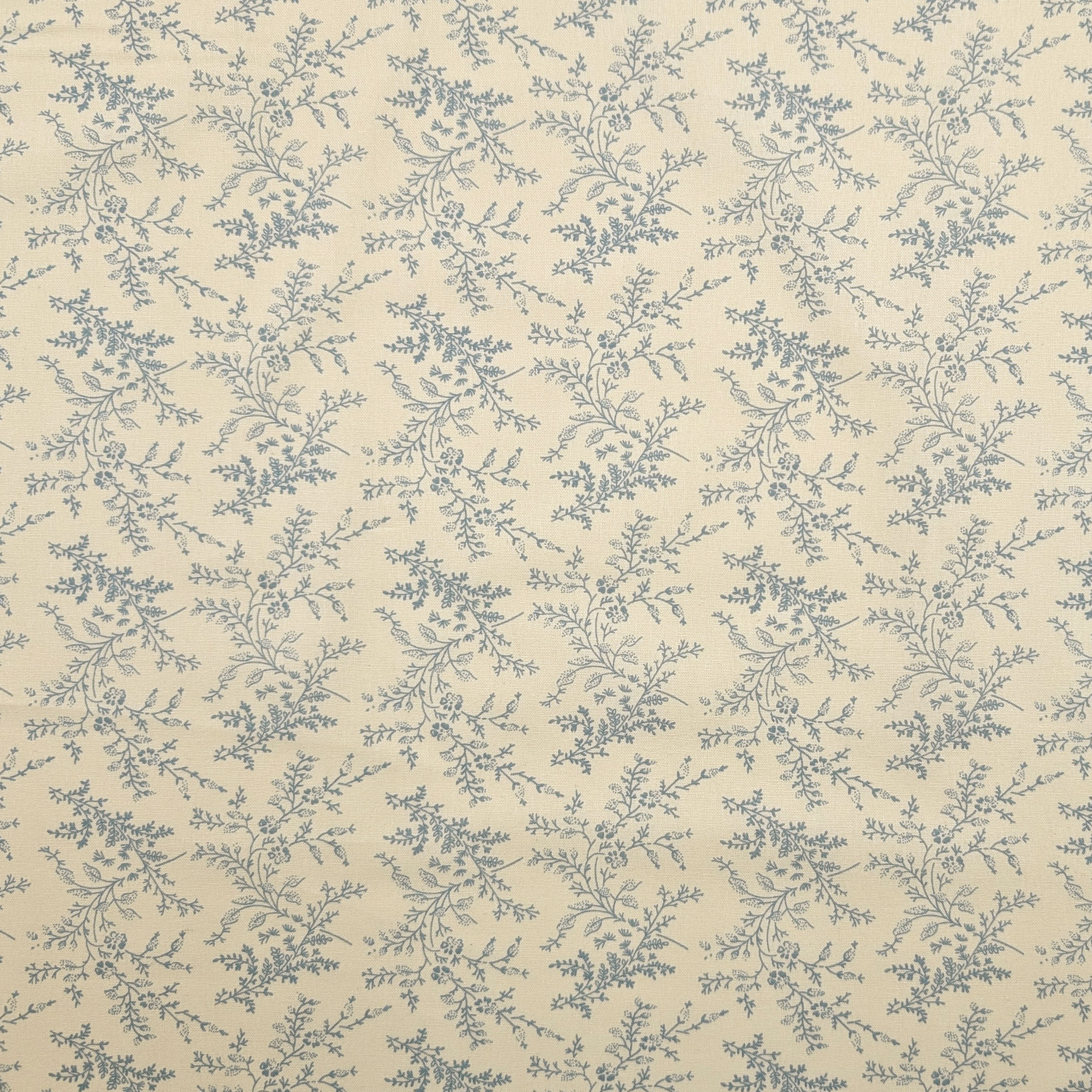 Vintage-print cotton poplin with blue branches and flowers Image