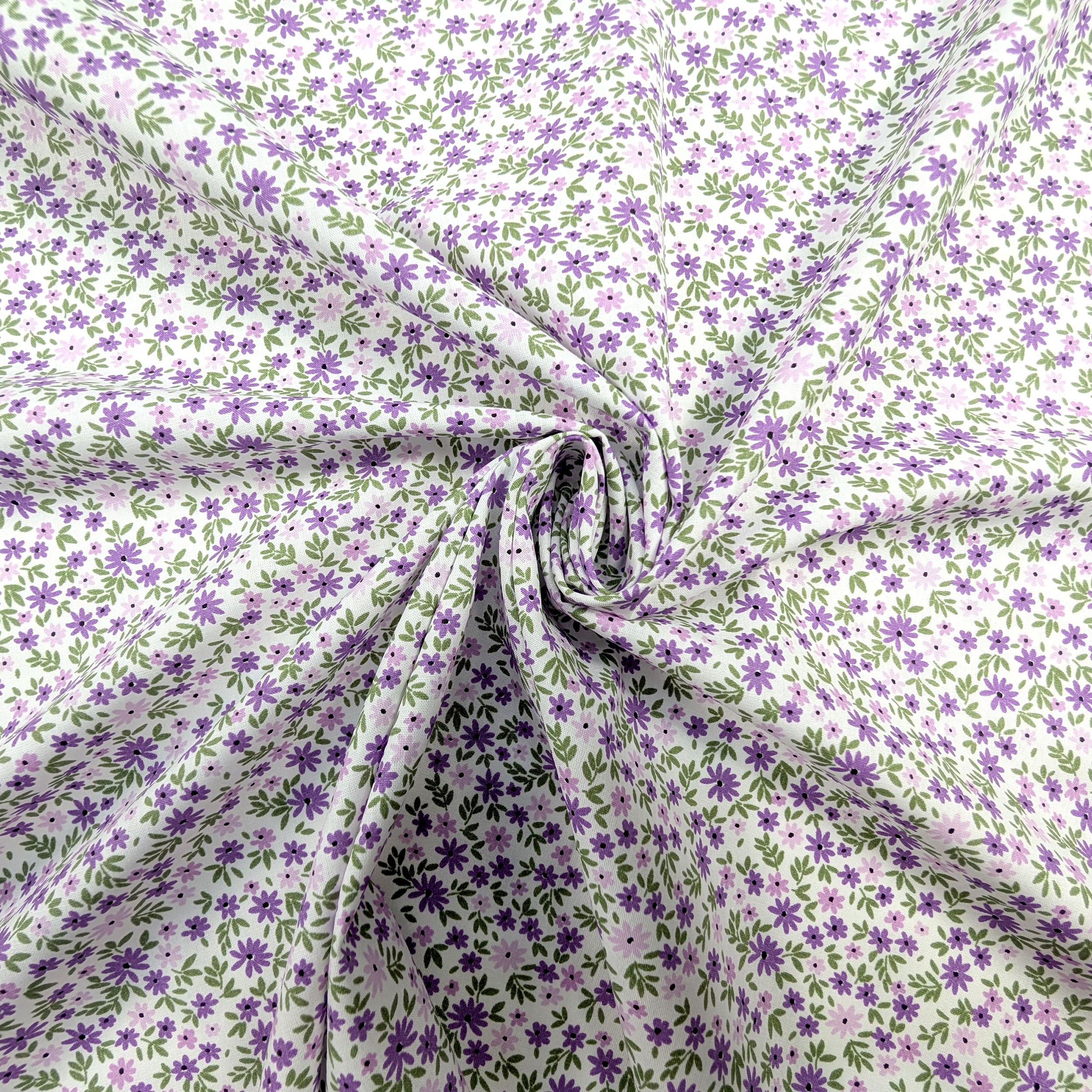 Cotton Poplin Purple and Lilac Flowers