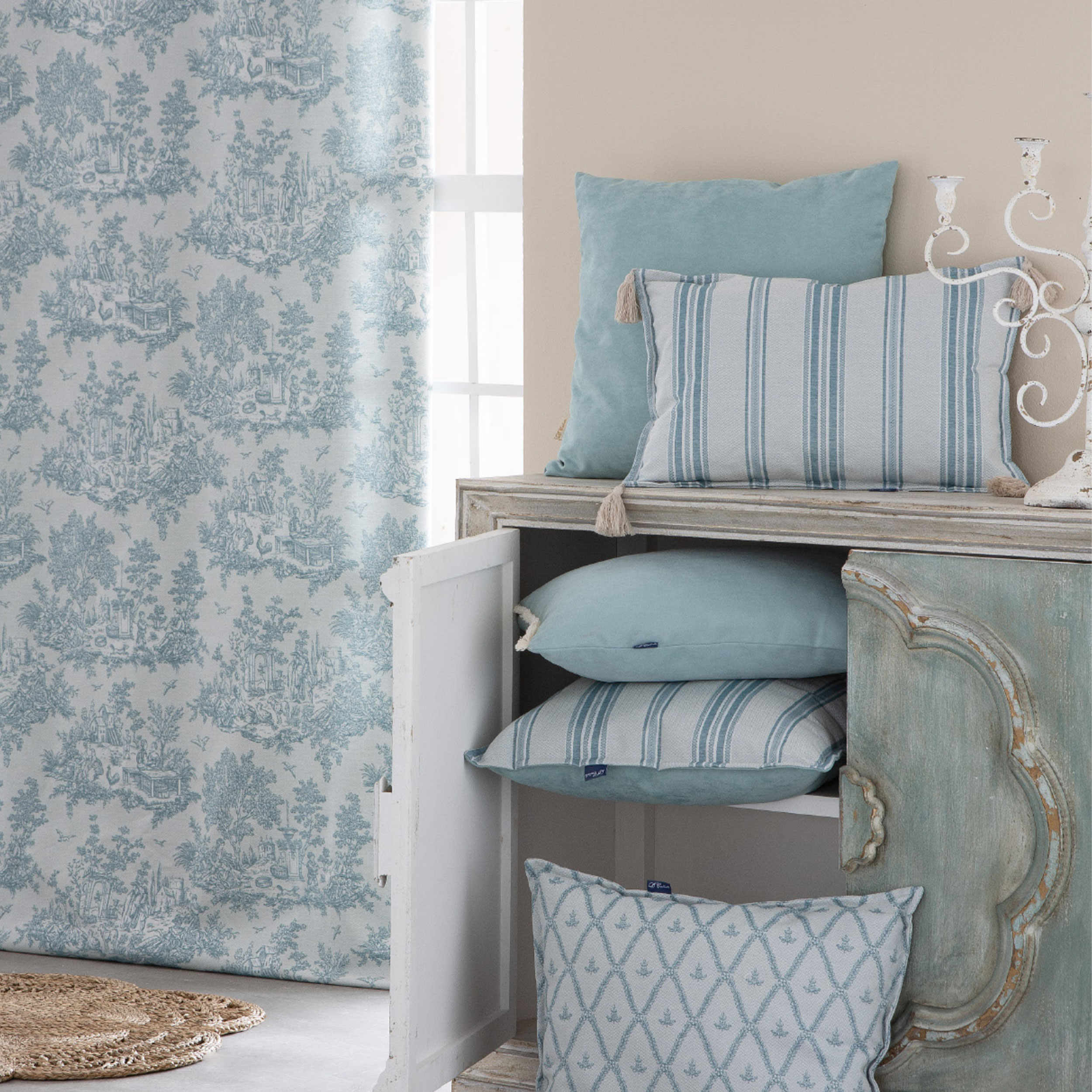Jacquard Toile de Jouy Gris H 280 cm Image