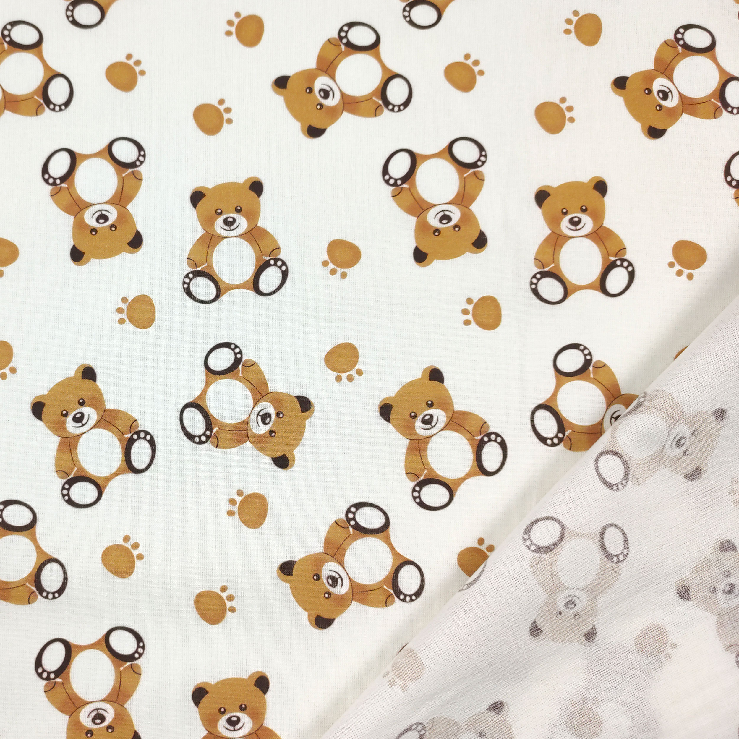 Tissu de coton Petits Oursons Fond blanc