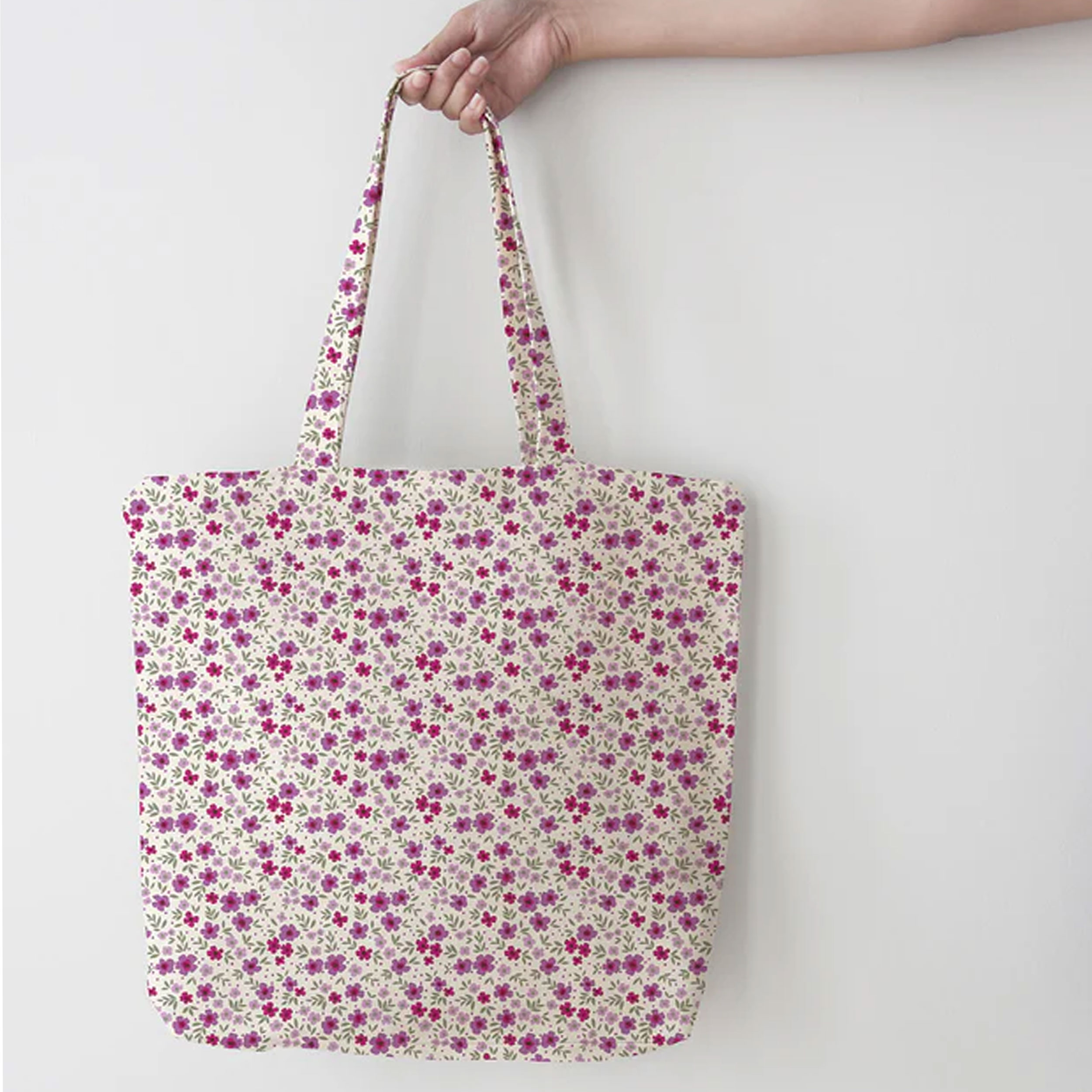Poplin Cotton Flowers Lilac and Dark Fuxia
