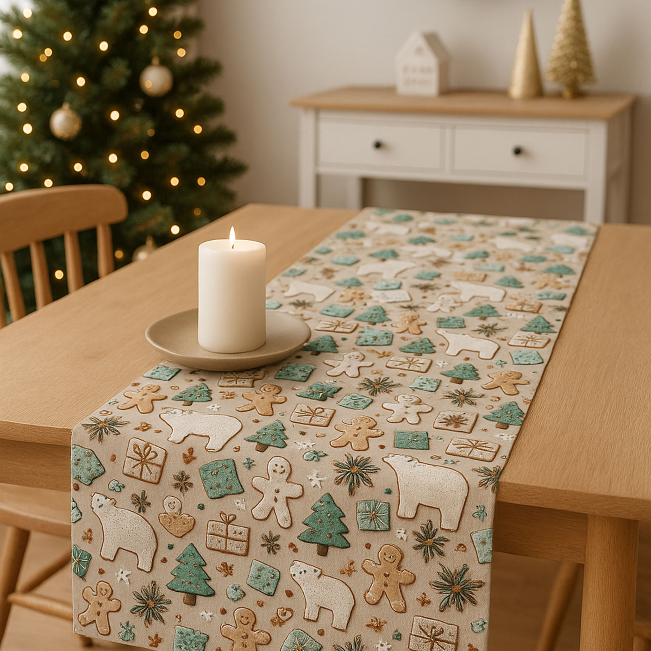 Cotton Poplin Christmas Bears and Trees Image