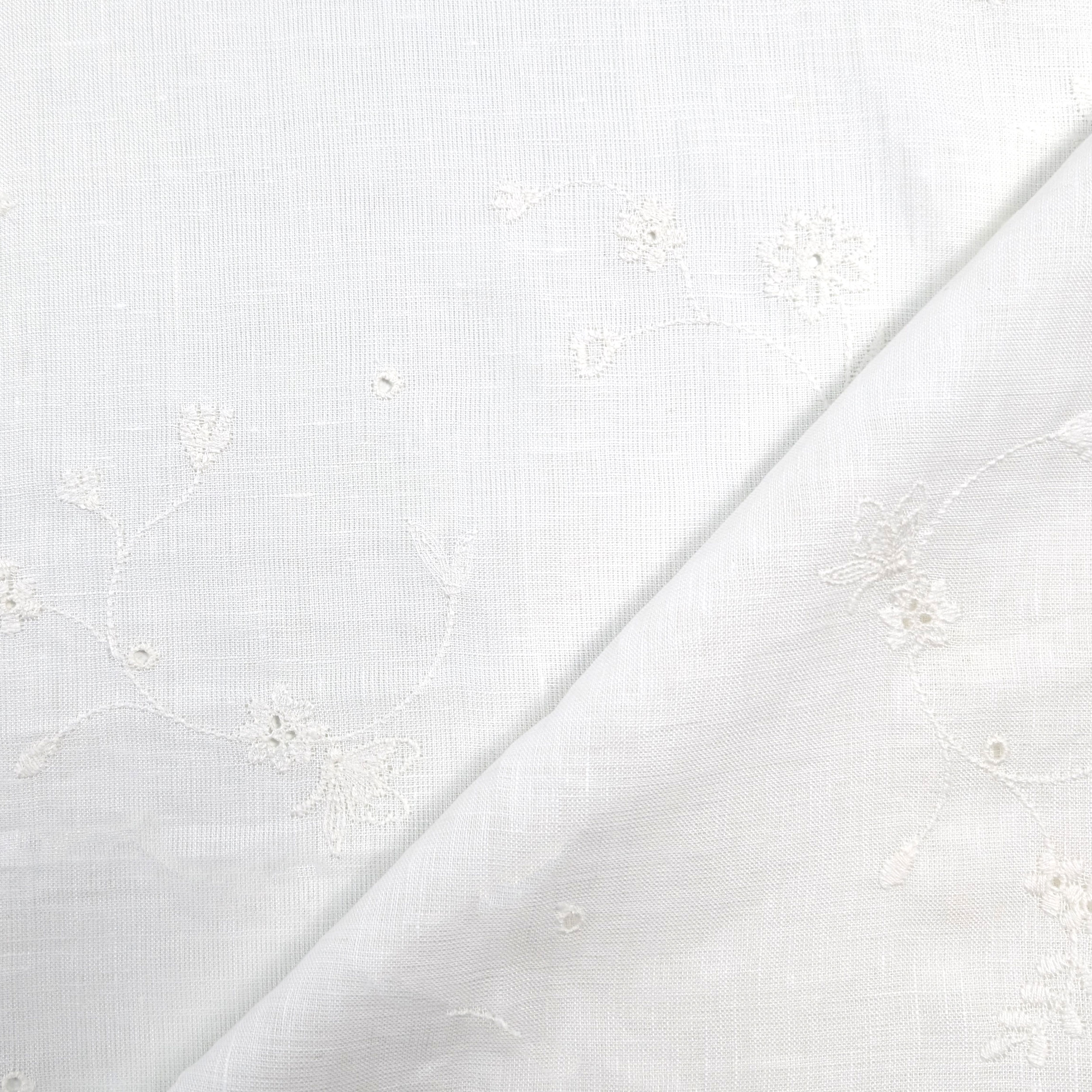 Pure Linen Fabric Embroidered Flowers Image