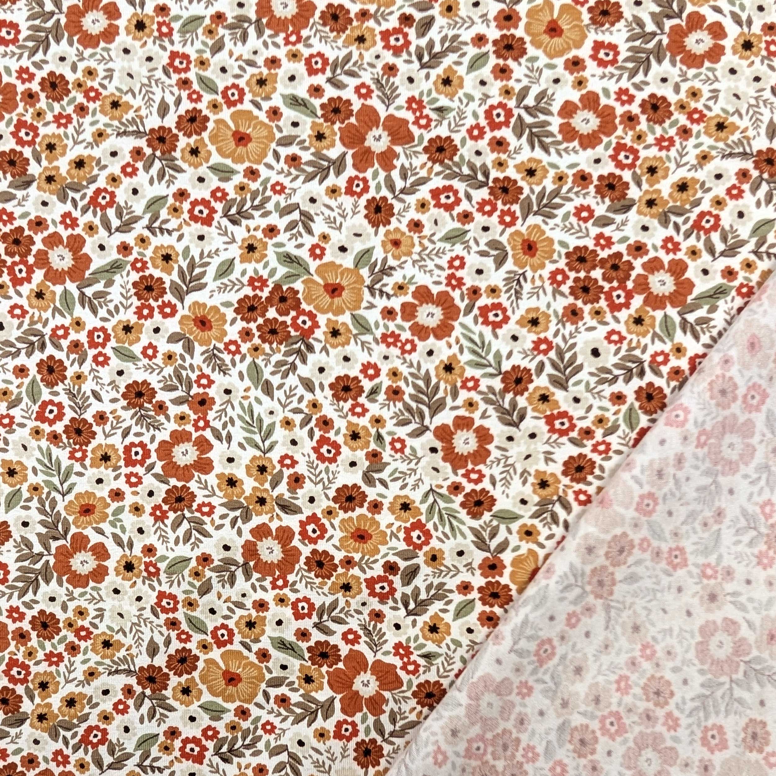 Jersey Cotton Orange Flowers Image