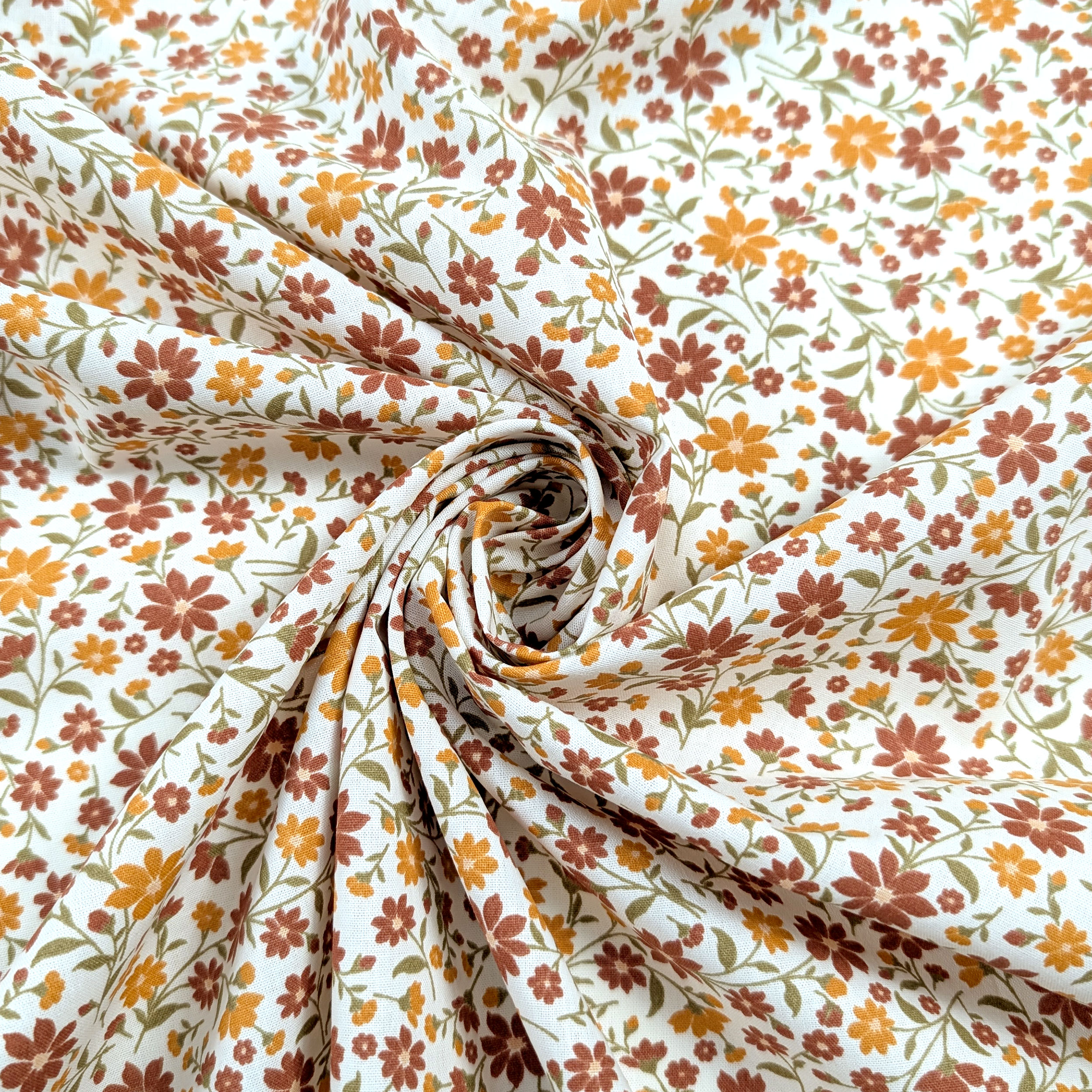 Poplin Cotton Flowers Orange Tones