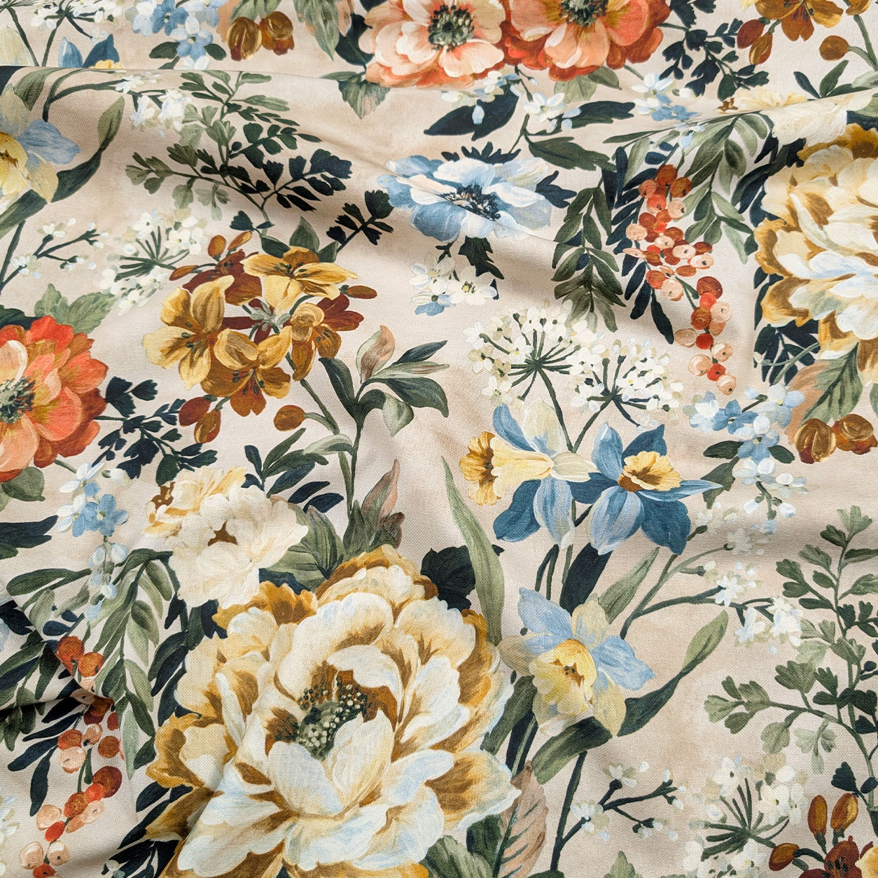 Panama Cotton Flowers Background Beige H 280 cm Image