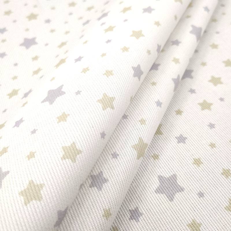 Tela Piqué Algodón Estampado Estrellas Beige
