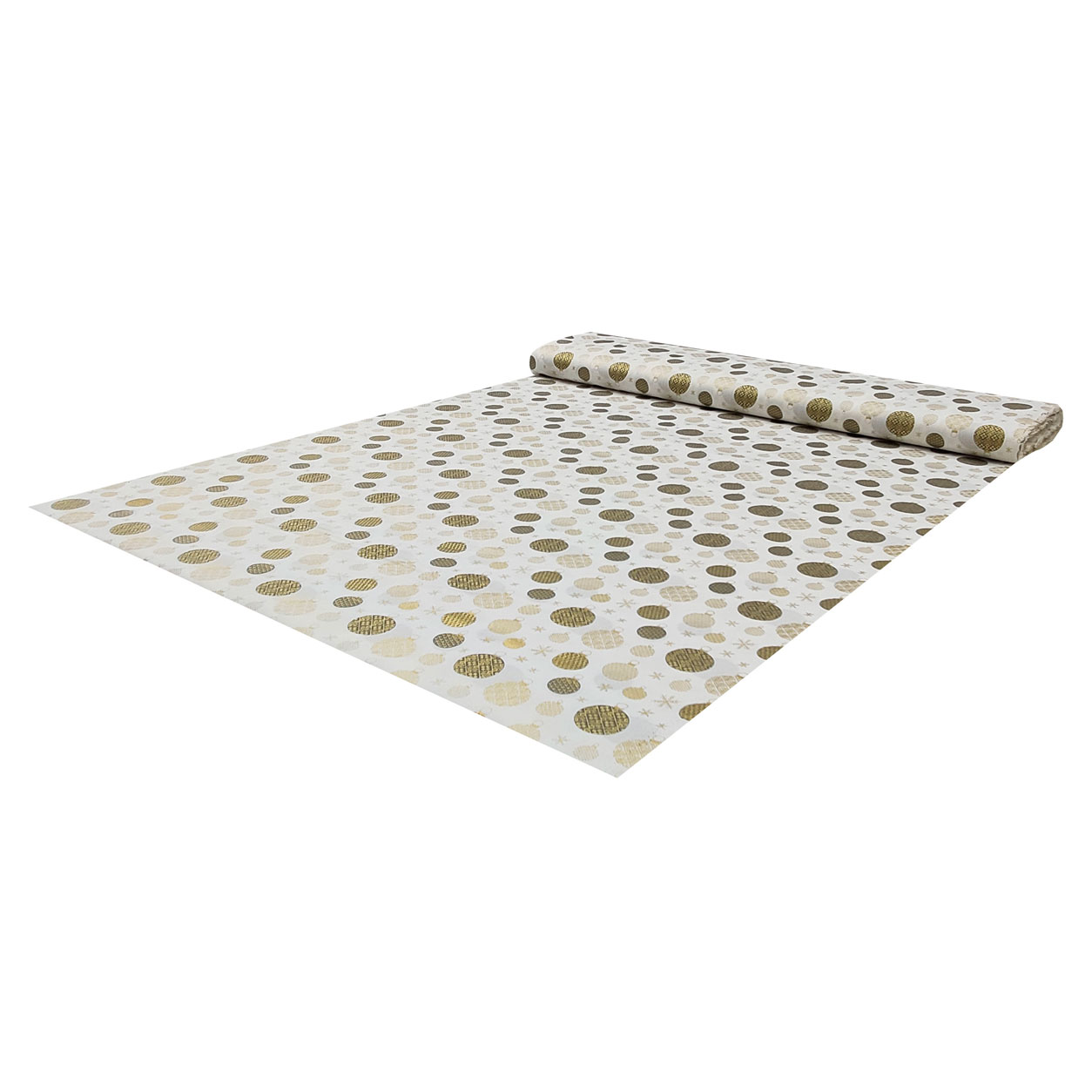 Tissu de coton Boules de Noël Fond doré Blanc Image