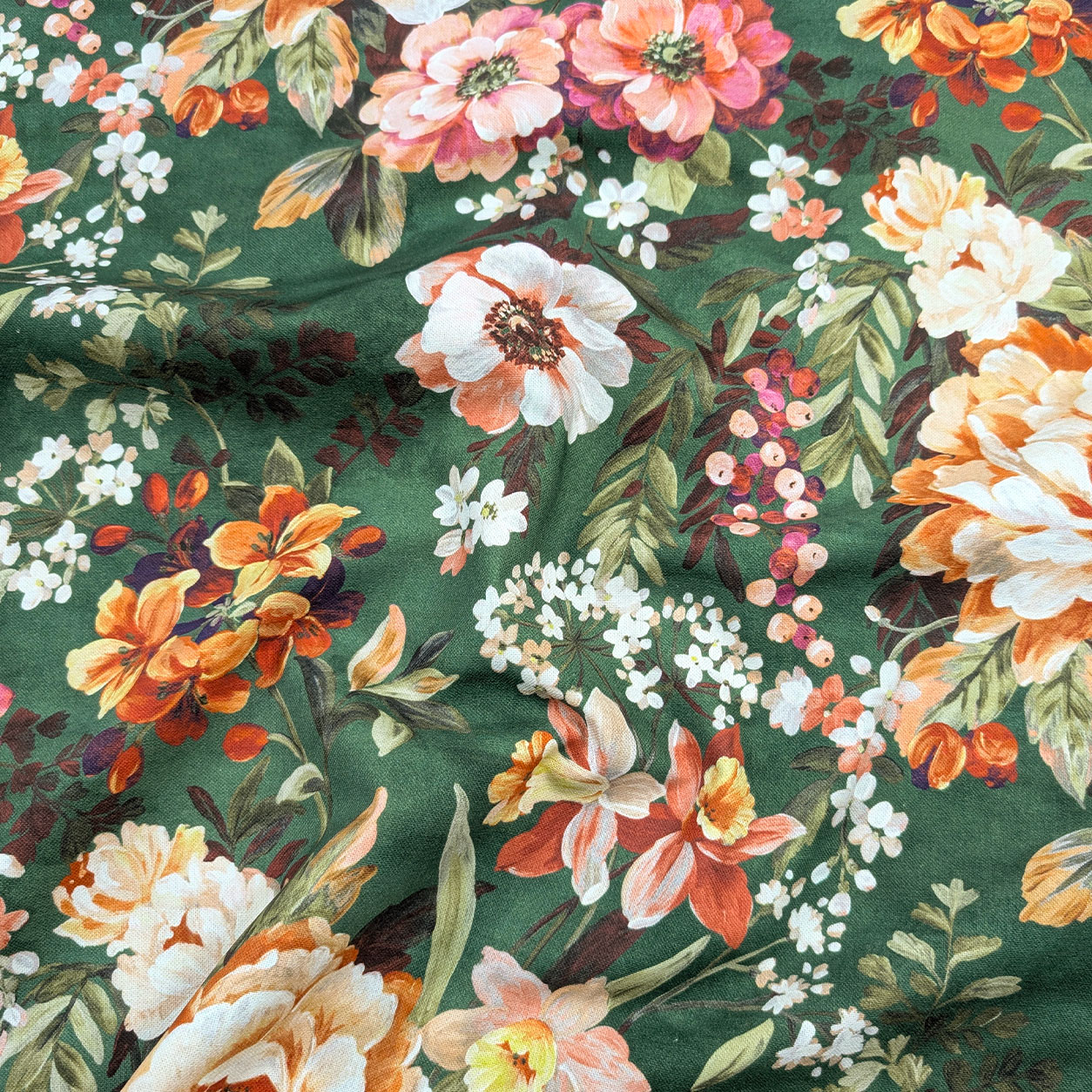 Panama Cotton Flowers Green Background H 280 cm Image