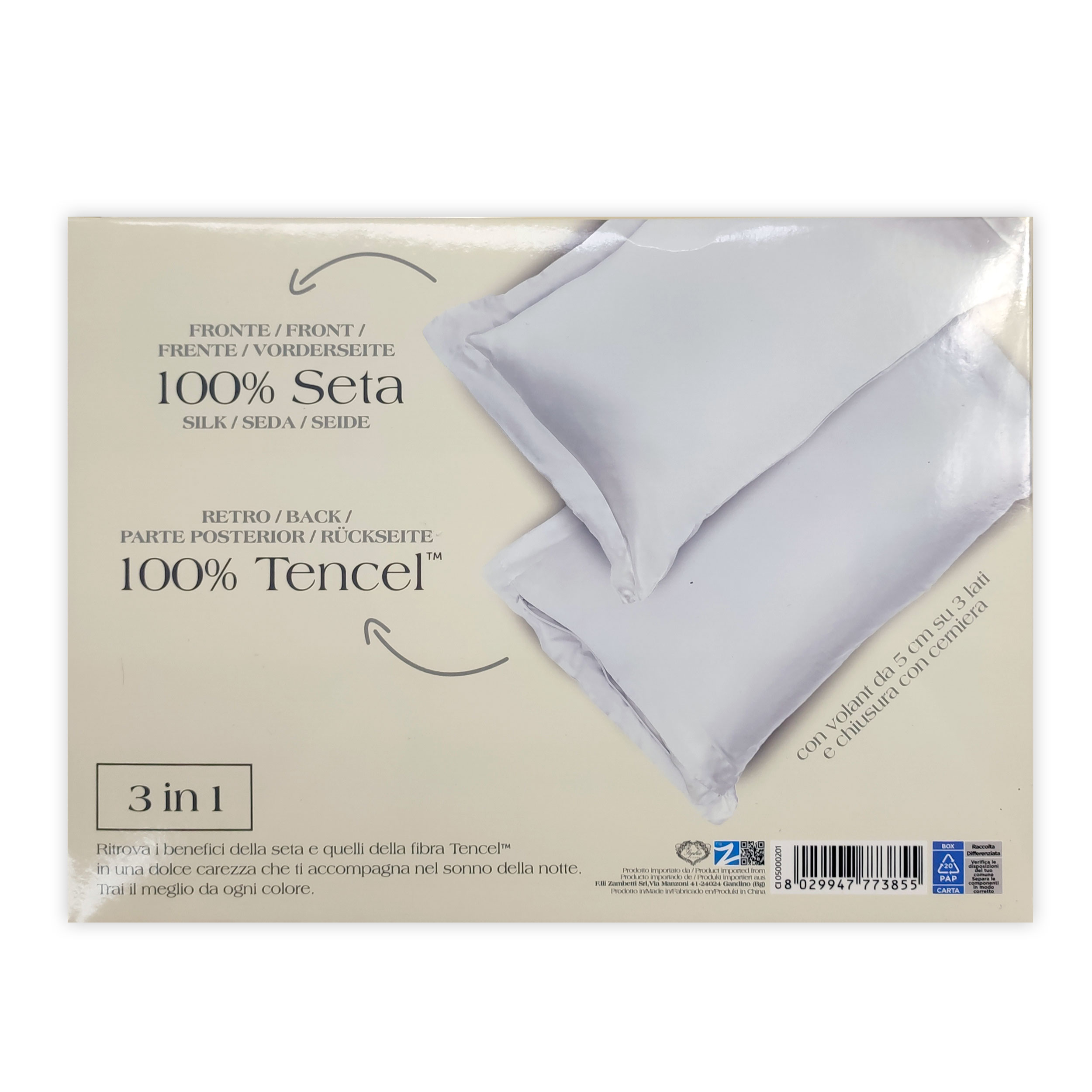 Taie d'oreiller en soie blanche 50x80 cm
