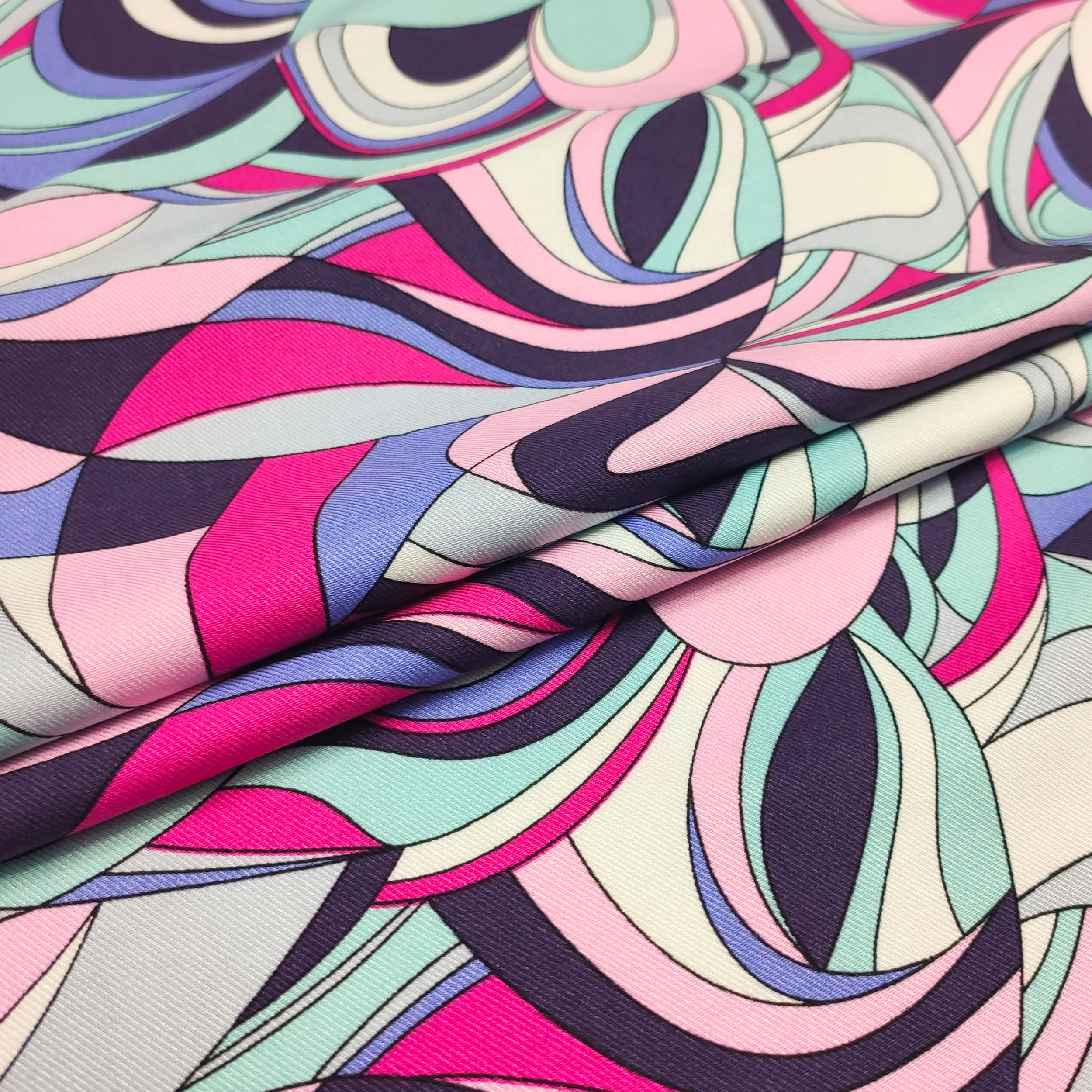 Dressmaking Printed Viscose Twill - Abstract Pink Design Image