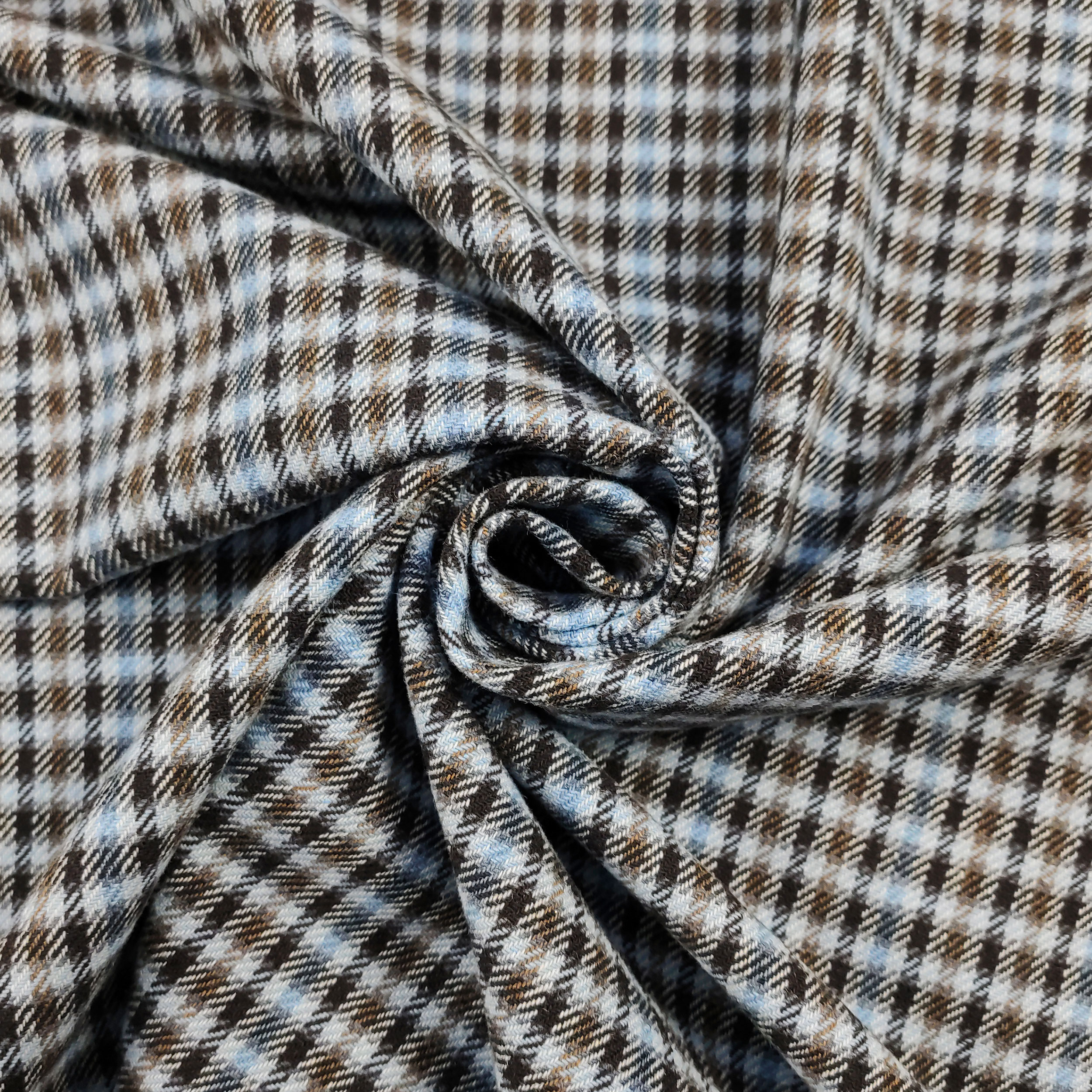 Baumwollmischung Scamp Plaid Hellblau und Brauntöne
